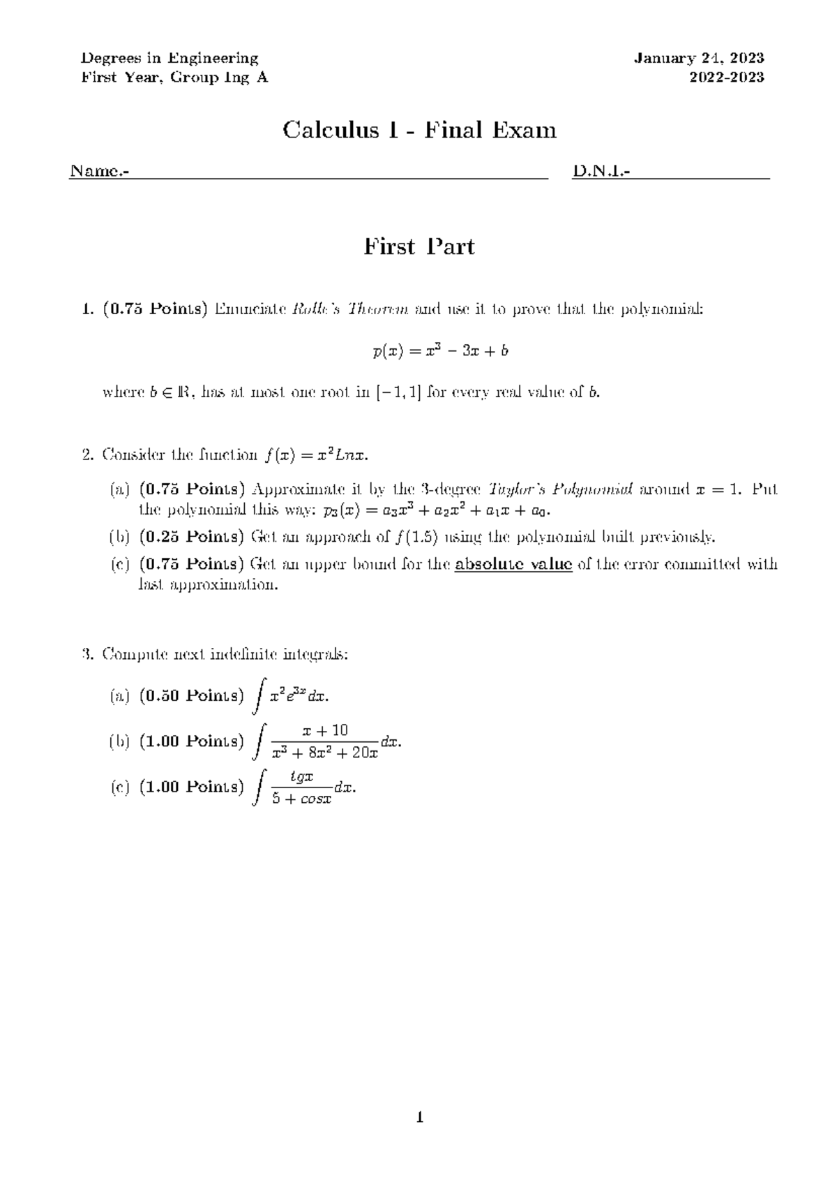 Calculus I (ENG101) Final Exam Review - January 2023 - Studocu