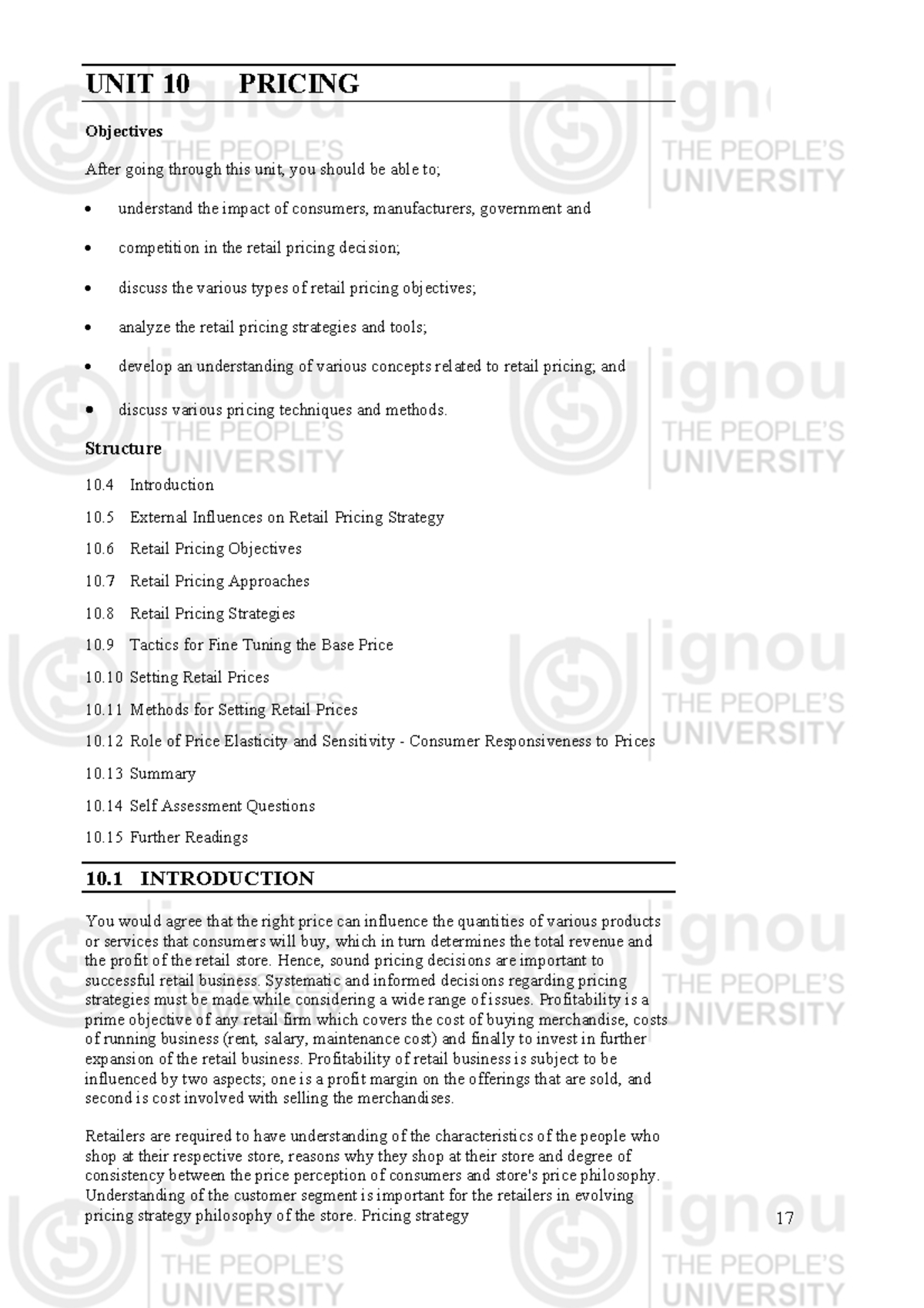 Unit-10: Comprehensive Retail Pricing Strategies and Objectives - Studocu
