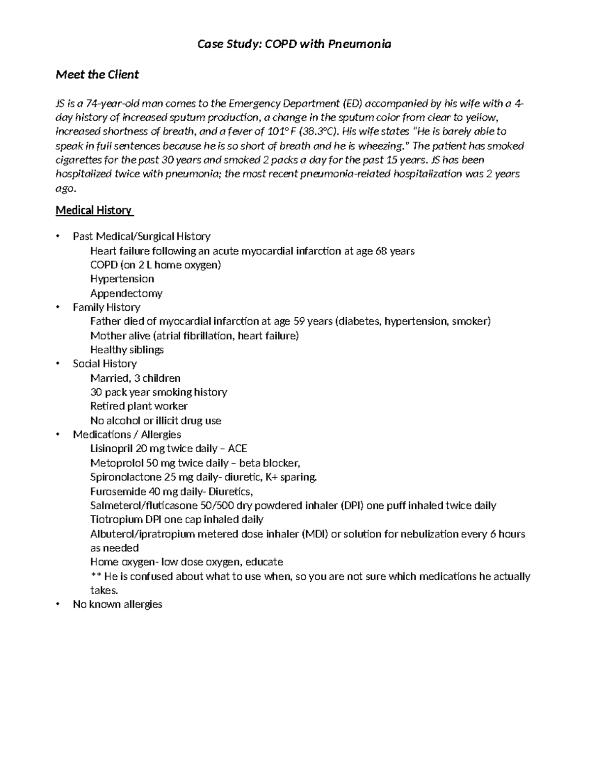 Case Study - COPD with Pneumonia (JS, 74 y/o Patient) - Studocu