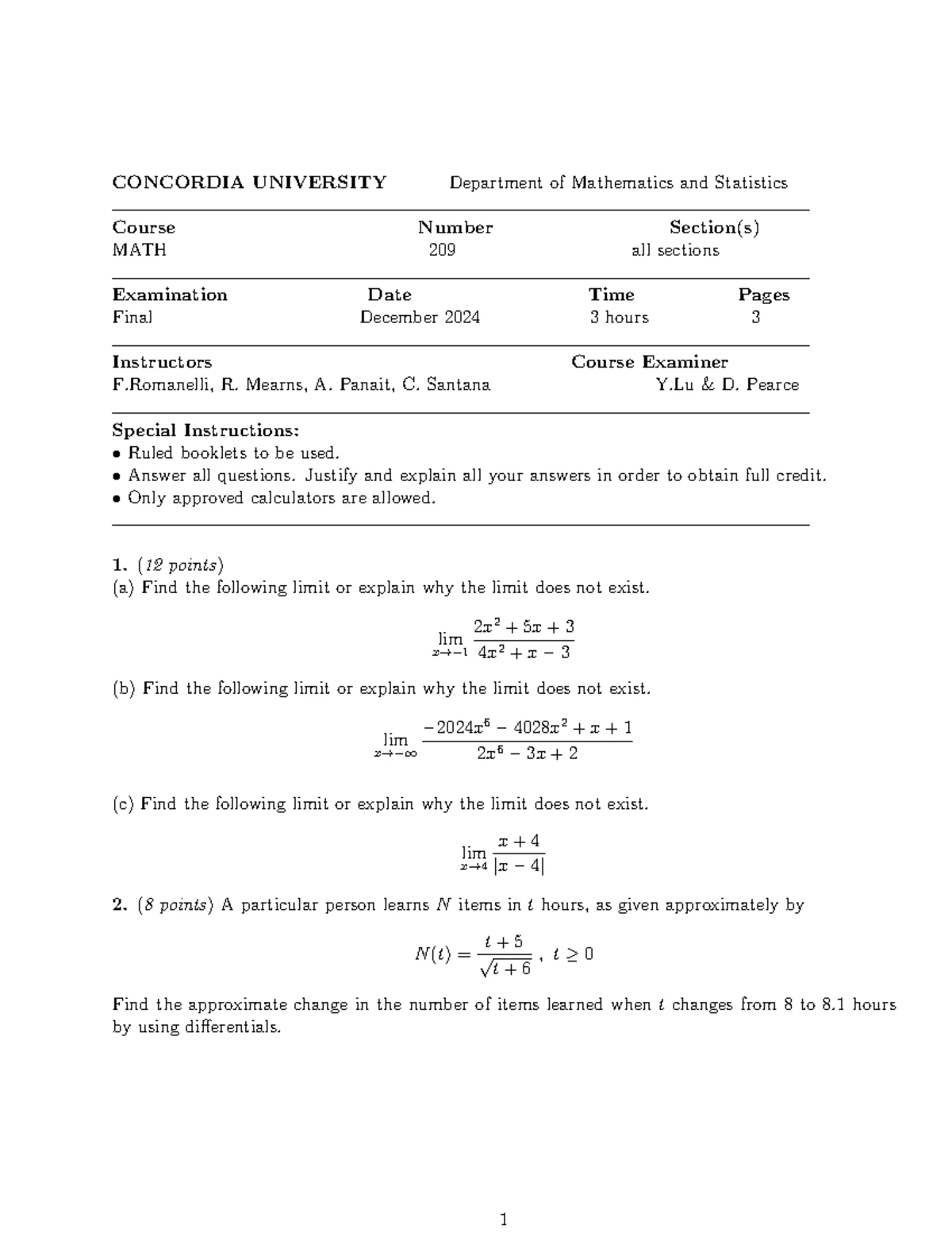 MATH 209 Midterm Exam Solutions - October 2024 (Version A) - Studocu