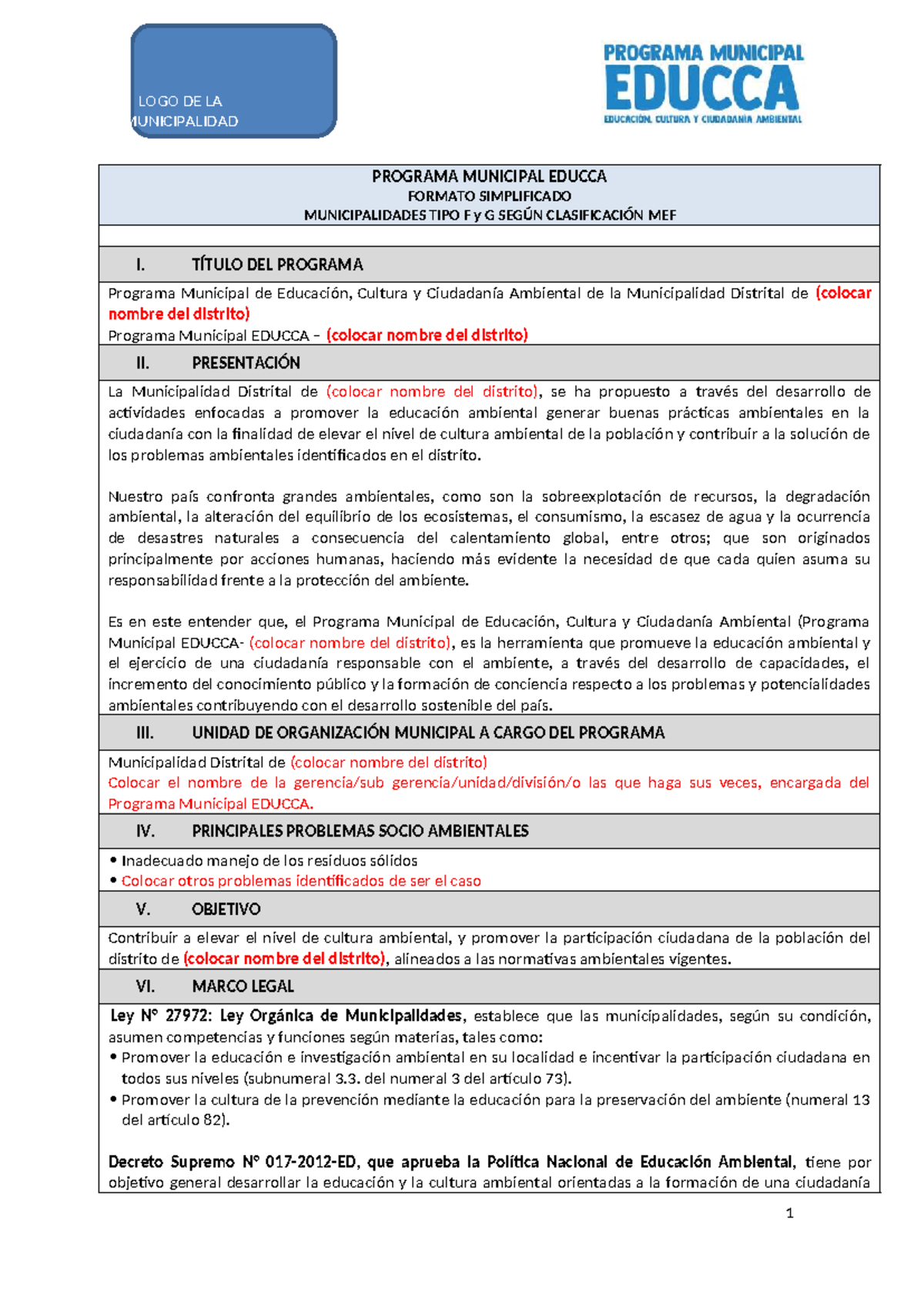 Programa Municipal EDUCCA para Municipalidades Tipo F y G - Studocu