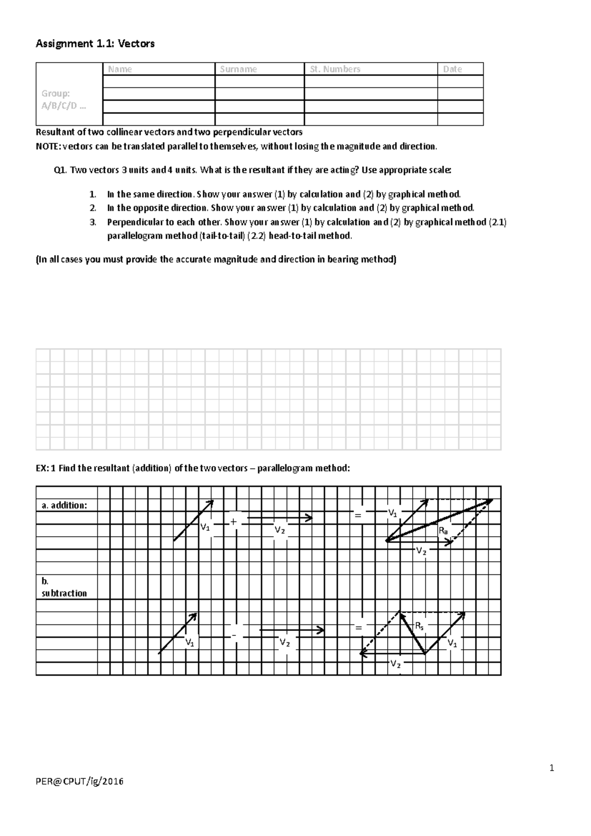 Assignment 1.1: Resultant of Collinear & Perpendicular Vectors - Studocu