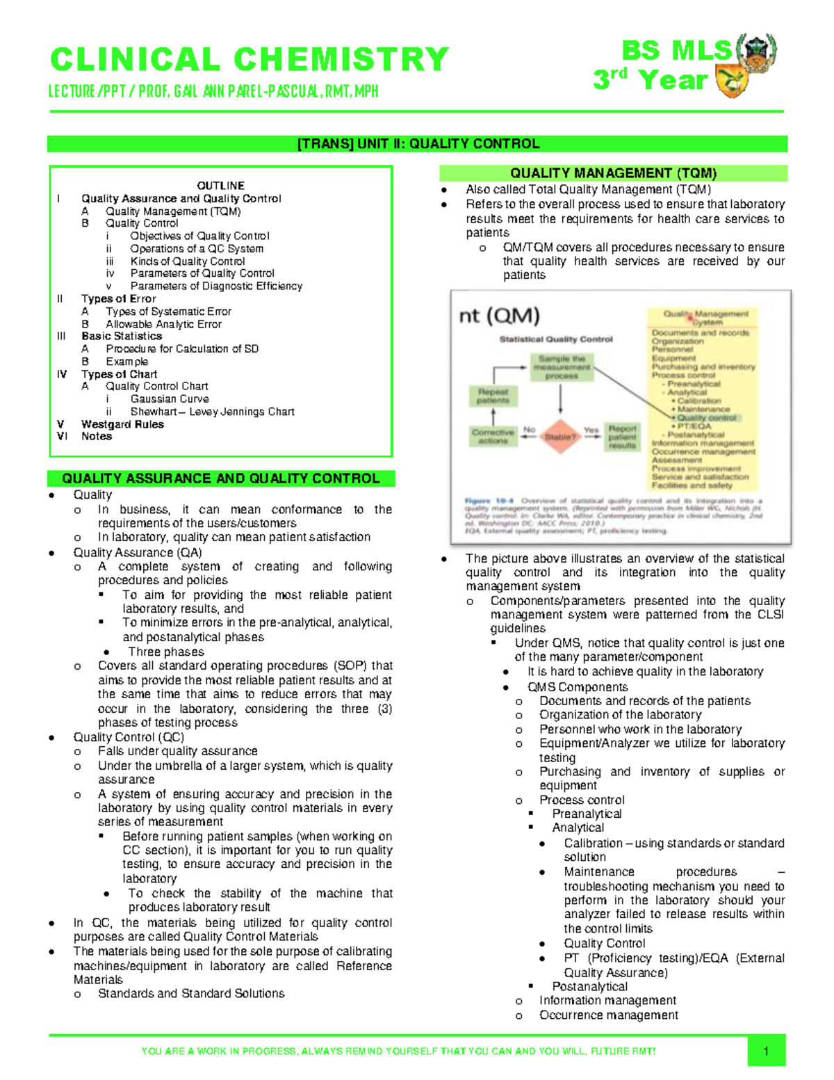 CC Lecture 2 - Clinical Chemistry Quality Control Overview - Studocu