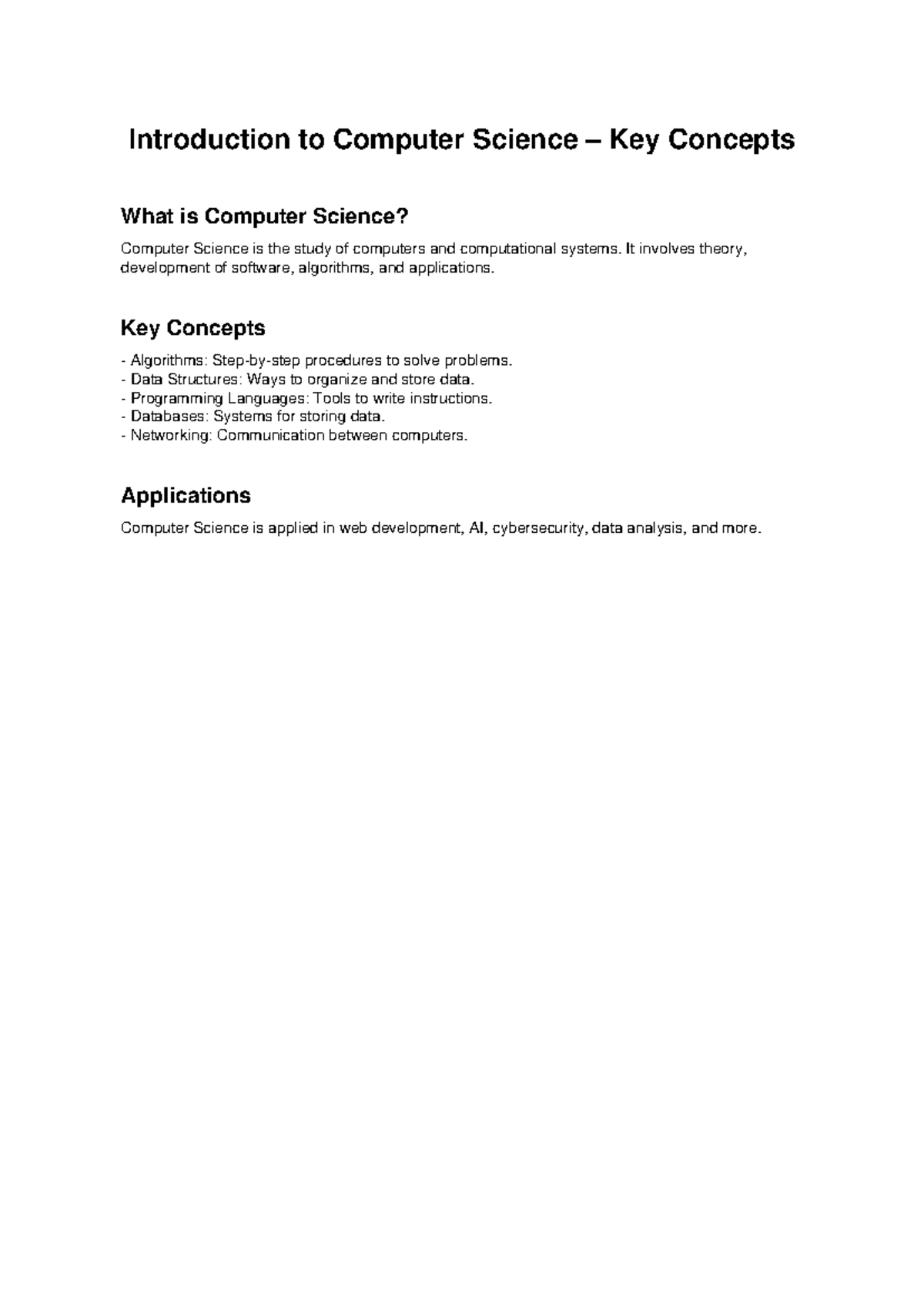 Lecture Notes Computer Science - Introduction to Computer Science