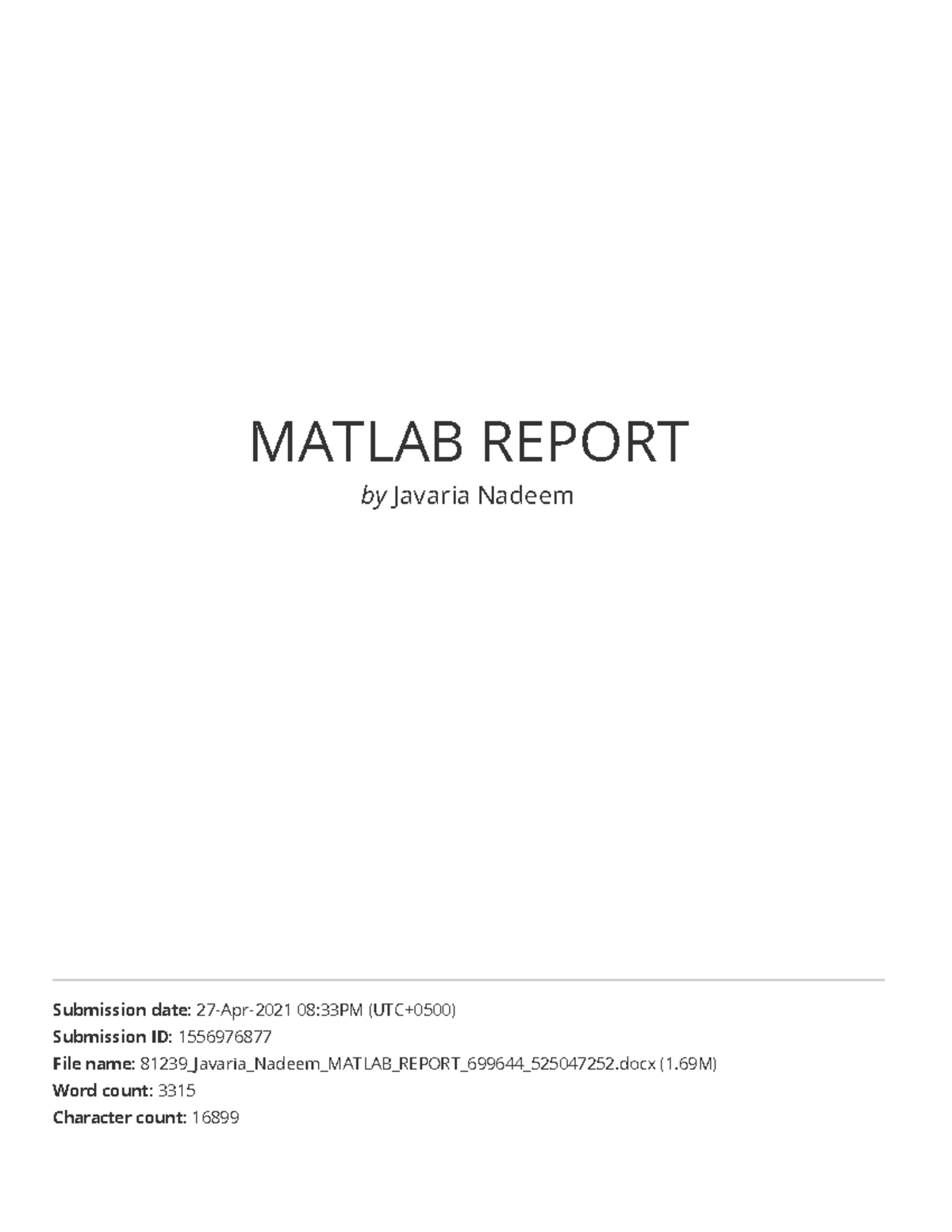 Plagairism Report - Matlab Report - Electrical engneering - MATLAB ...