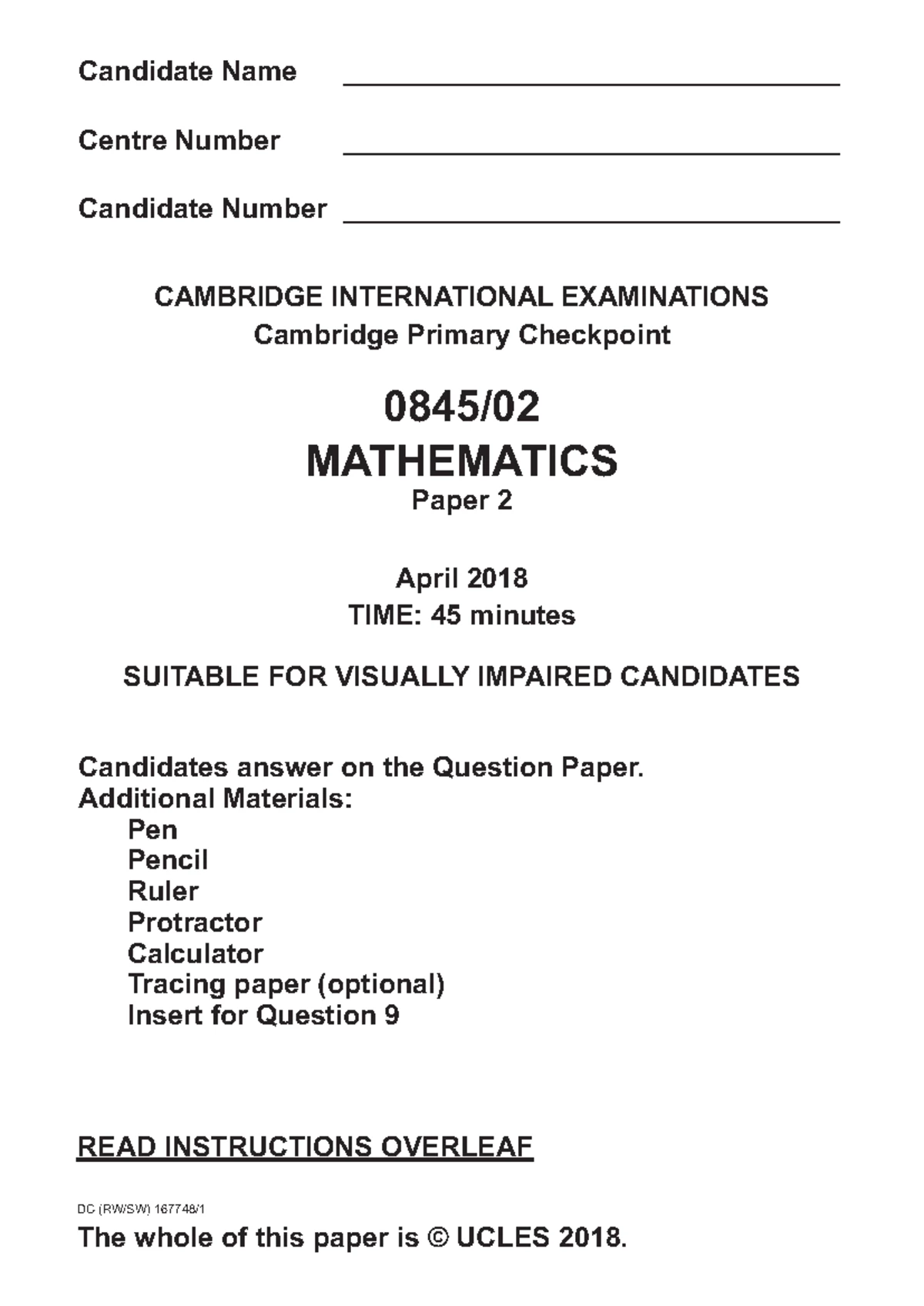 Mathematics 0845/02 Paper 2 October 2015 Exam Questions - Studocu