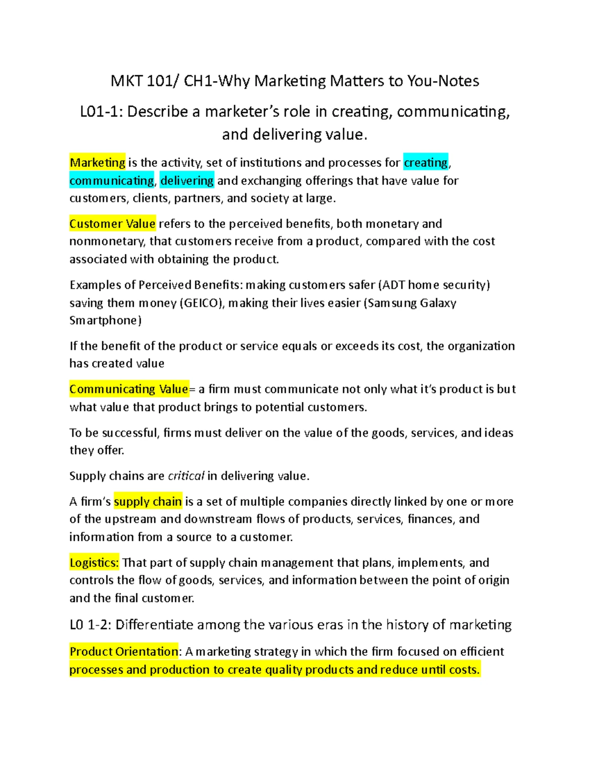 MKT 101 Chapter 2 - Lecture notes 2 - MKT 101 Chapter 2 Strategic ...