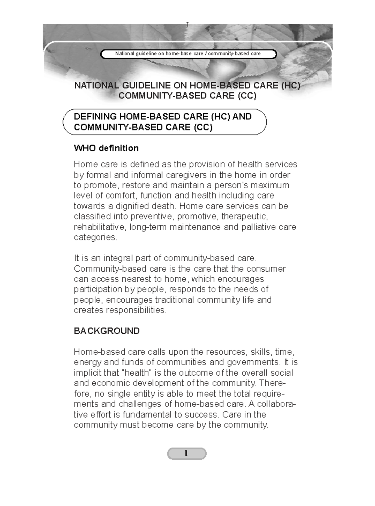 National Guideline on Home Care (HC) - Revision Document - Studocu