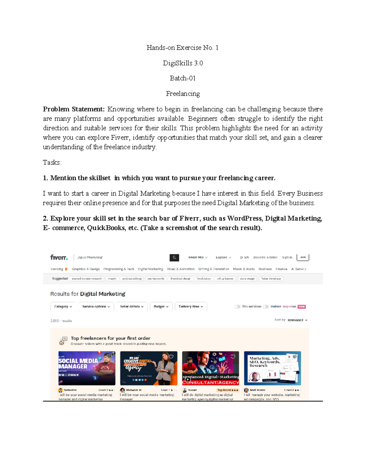 FL Assignment 1 - Exploring Freelancing Opportunities on Fiverr - Studocu
