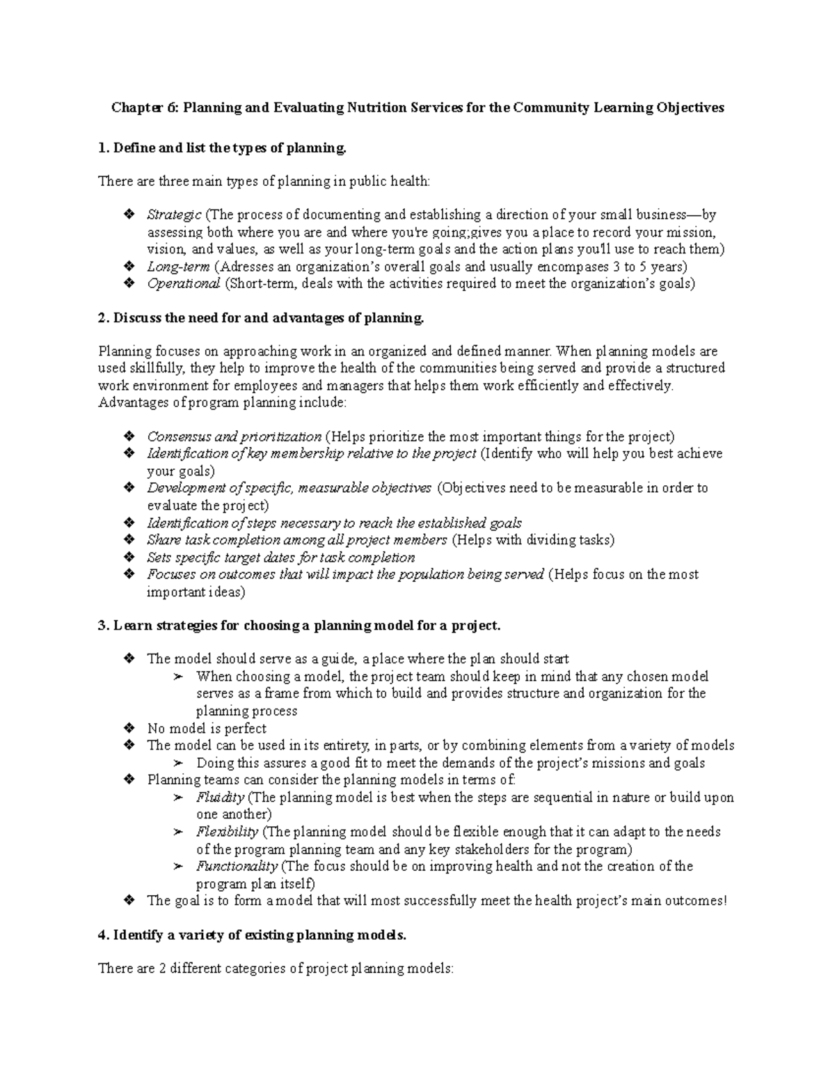 NTR 330 Ch 6 Learning Objectives: Community Nutrition Planning ...