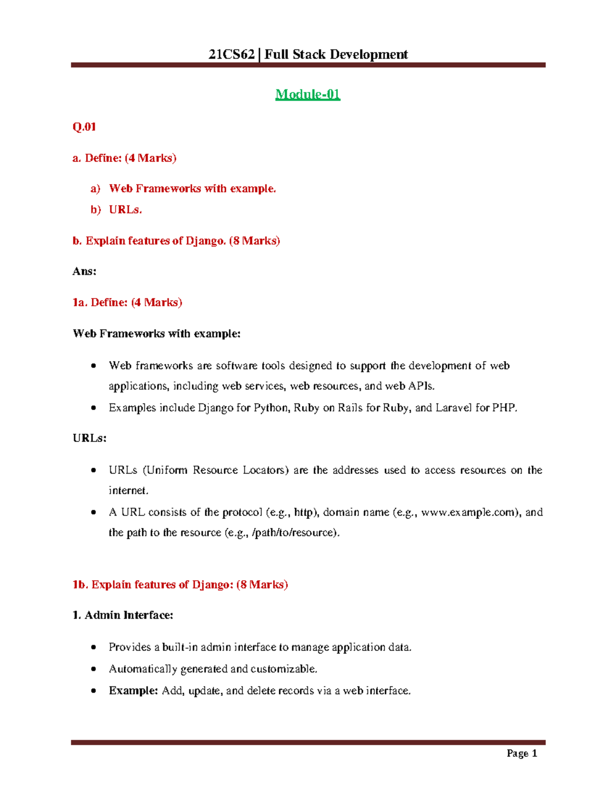 21CS62(FSD) Solved Model Q&A Paper - Web Development & Django - Studocu