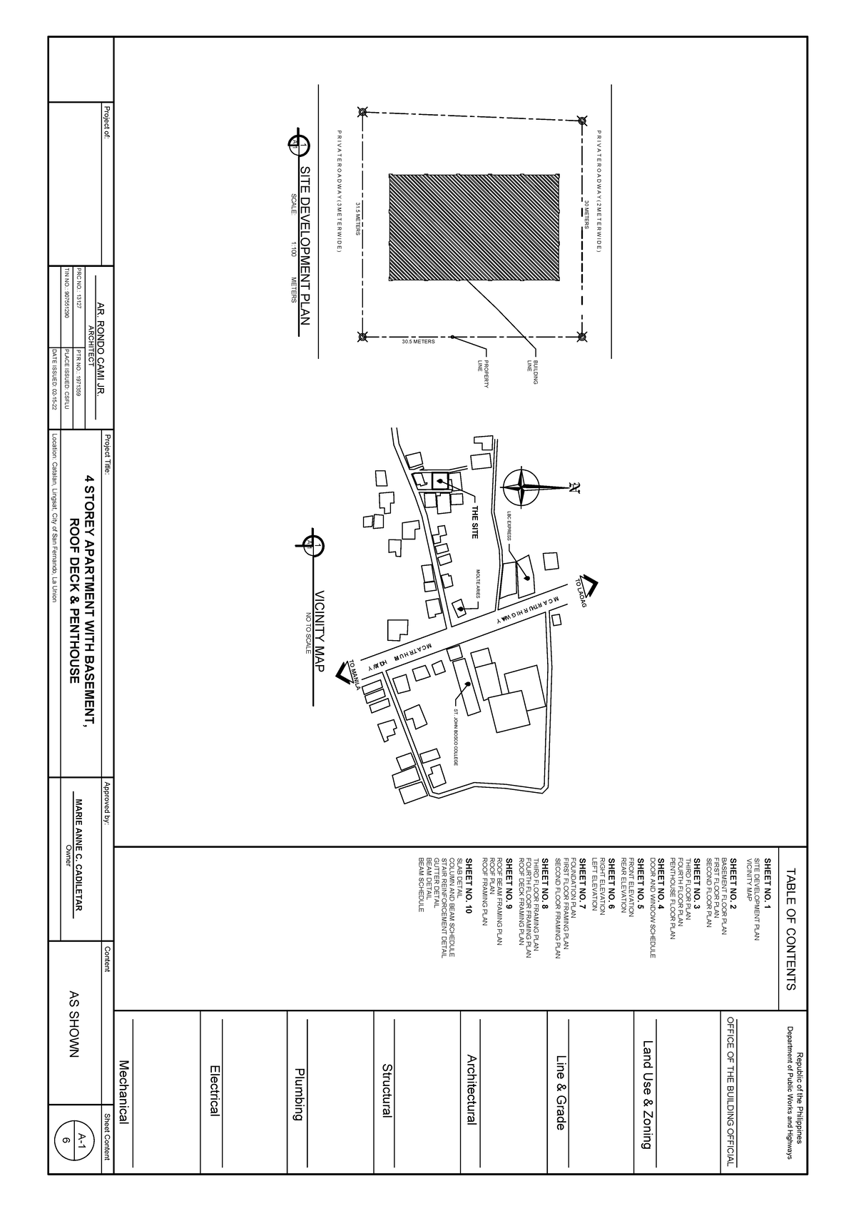 4 Storey Building Plans with Basement & Roof Deck (Project Title) - Document Preview