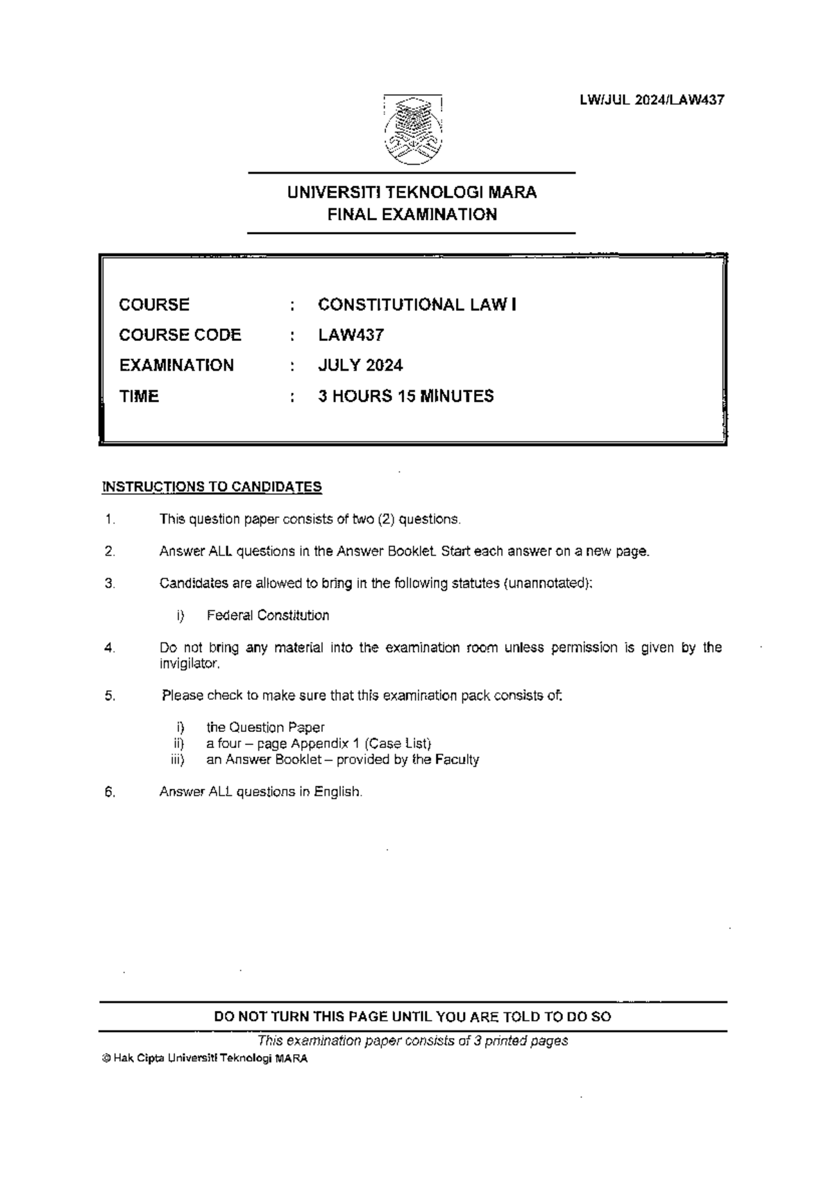 LAW437 - Constitutional Law Final Exam Questions & Analysis - Studocu