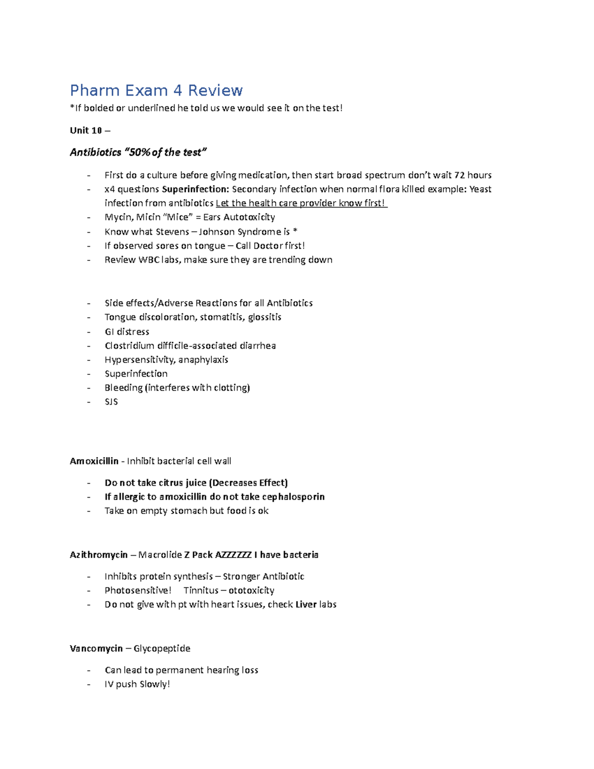 Pharm 4 Exam Review Study Guide: Key Concepts & Important Notes - Studocu