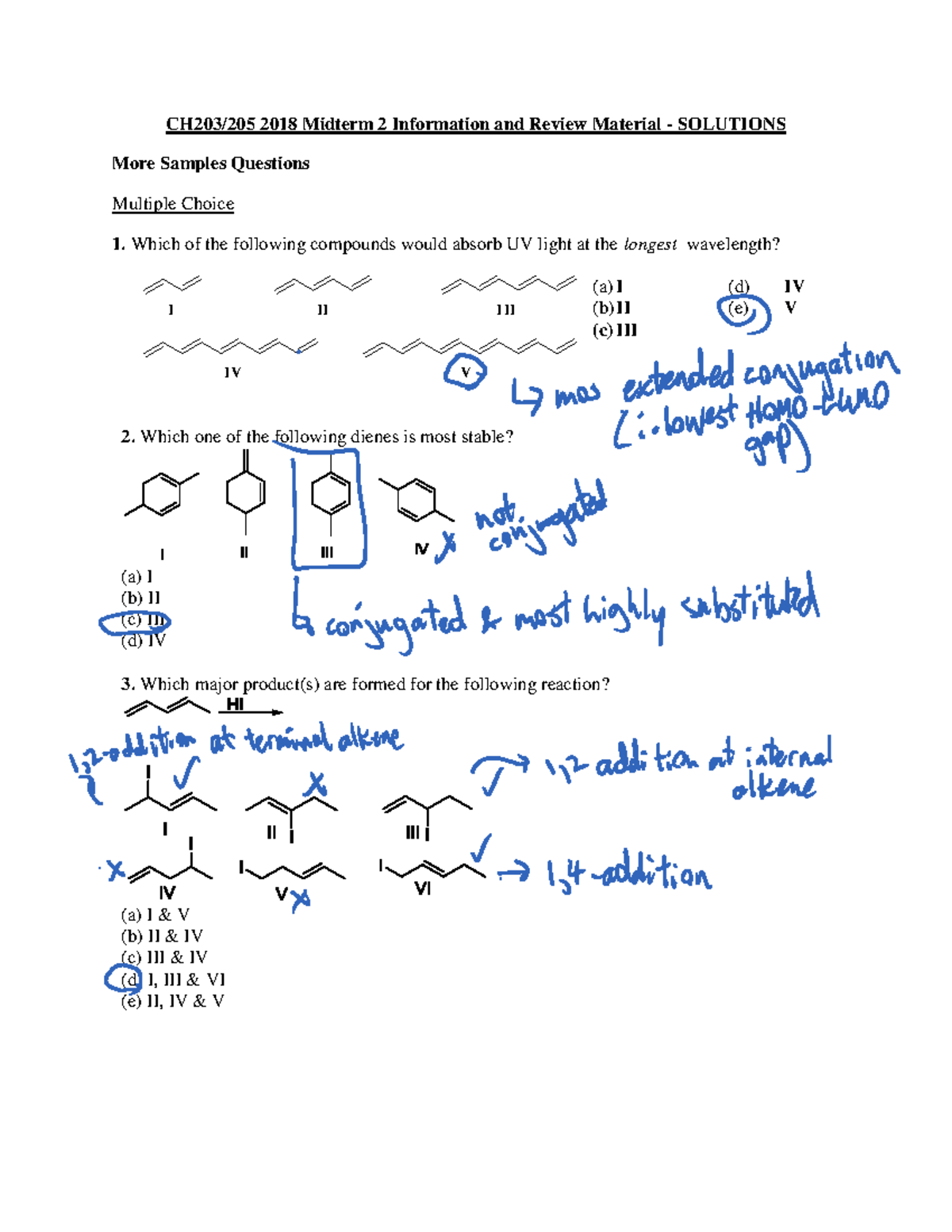 Midterm Review 2 March 2018, questions and answers - CH203/205 2018 ...