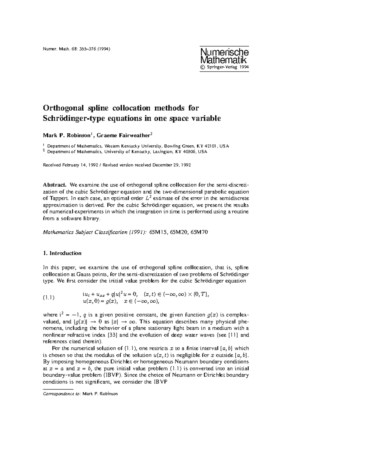Orthogonal Spline Collocation Methods for Schrödinger-Type Equations ...