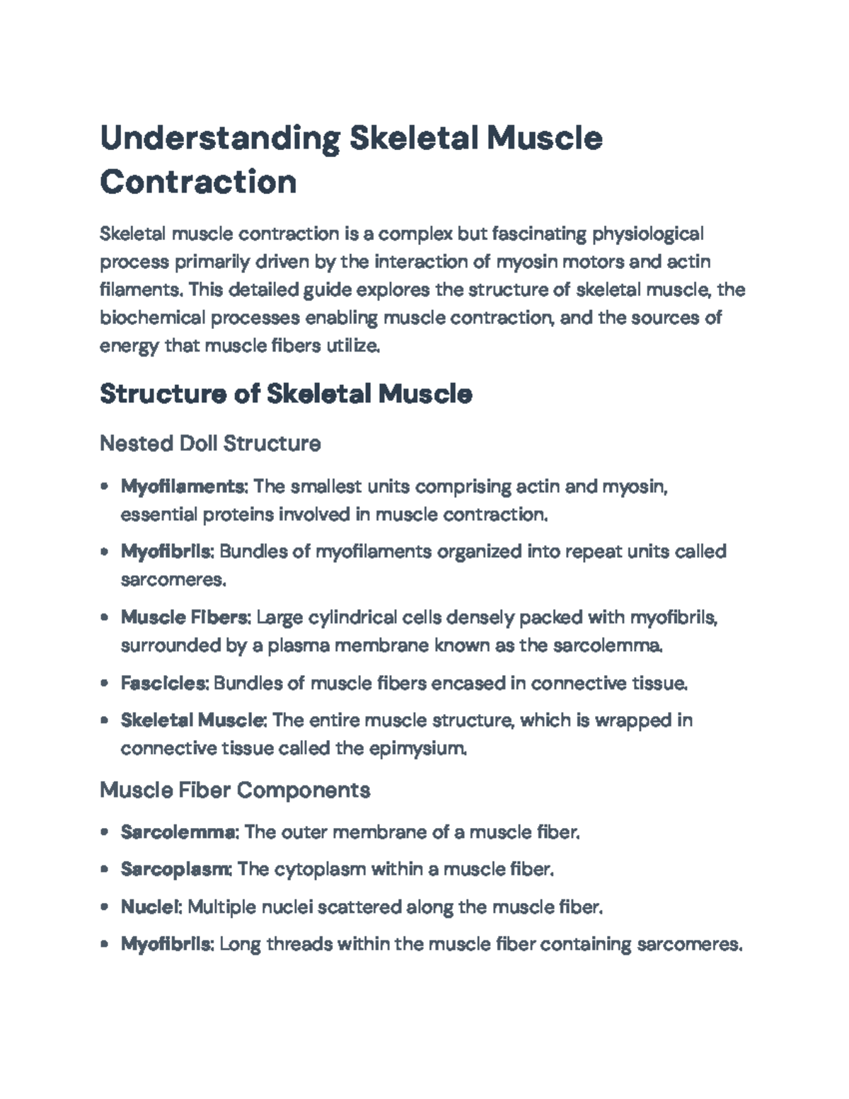 Understanding Skeletal Muscle Contraction: Mechanisms and Energetics ...
