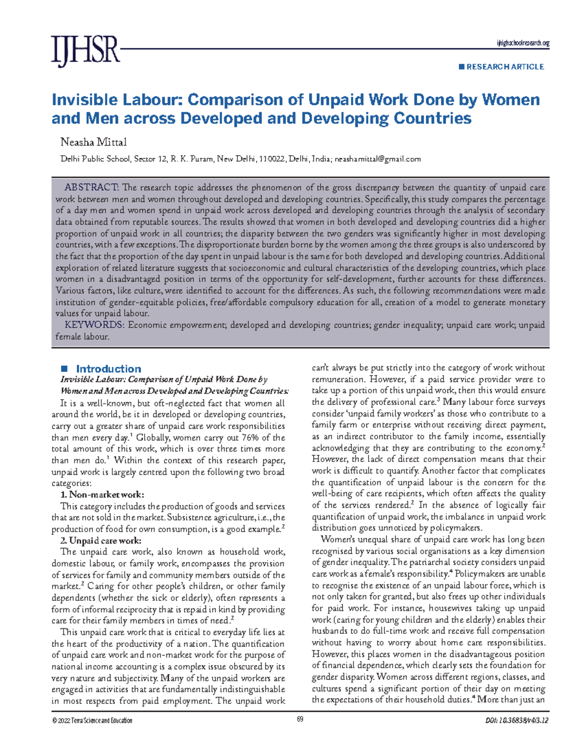 Invisible Labour: Gender Disparities in Unpaid Work (Research Article ...