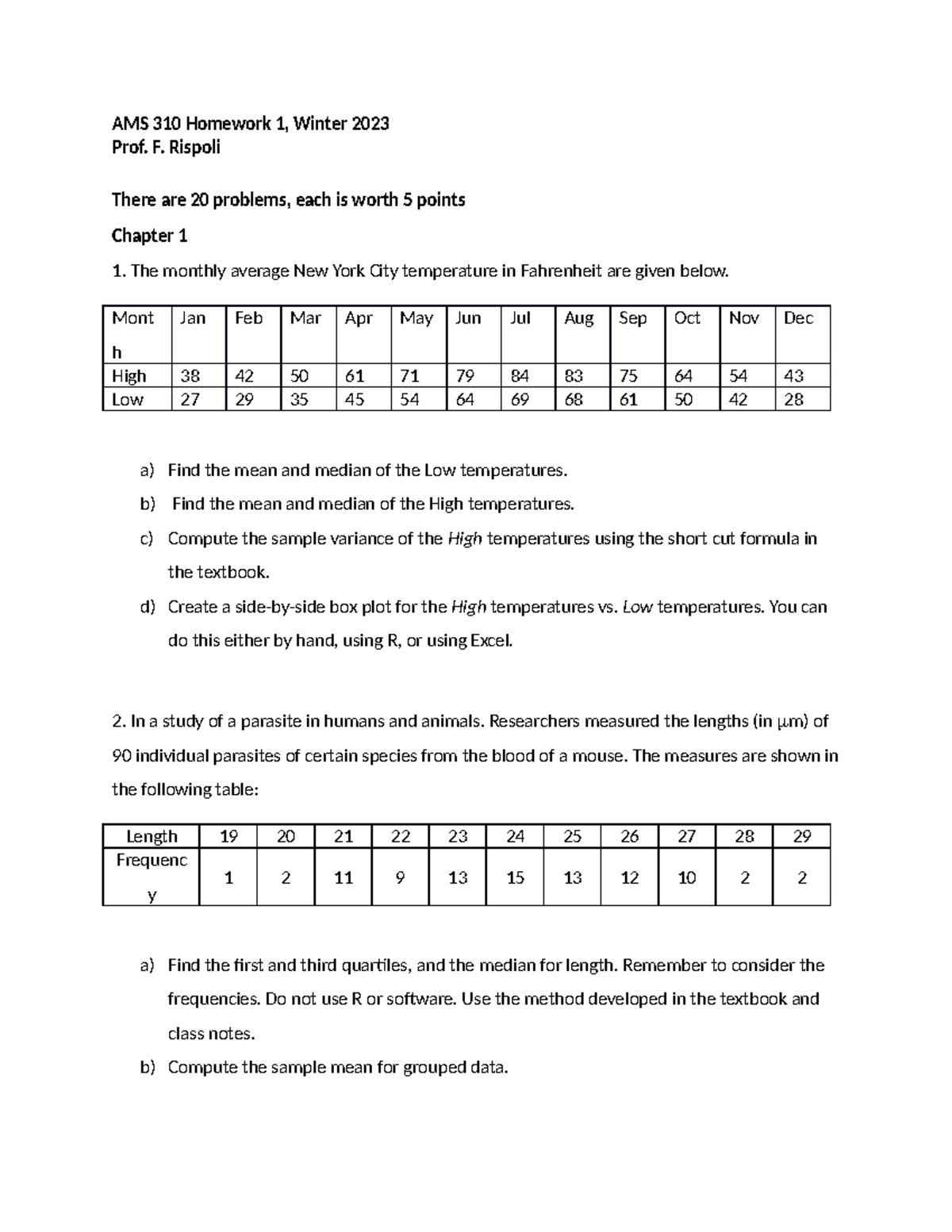 AMS 310 Winter 2023 HW 1 - home work - AMS 310 Homework 1, Winter 2023 ...