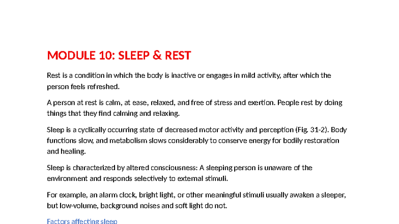 Study Guide 215: Module 10 - Sleep and Stress Management - Studocu