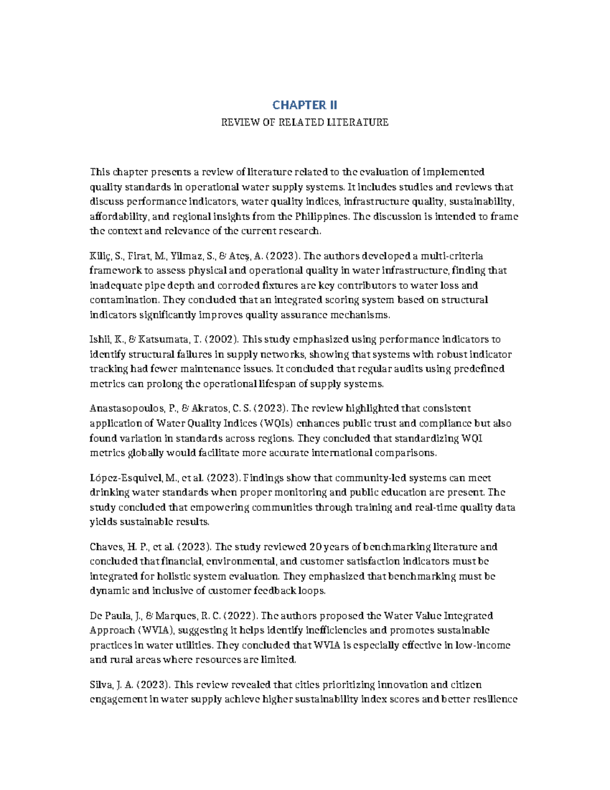 CHAPTER II REVIEW OF RELATED LITERATURE ON WATER QUALITY STANDARDS ...