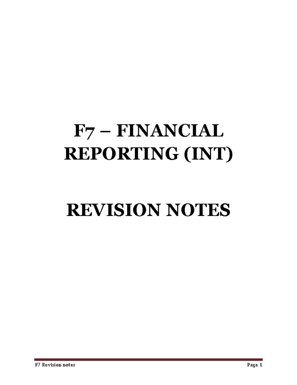 F7 - Financial Reporting Revision Notes and Past Exam Analysis - Studocu