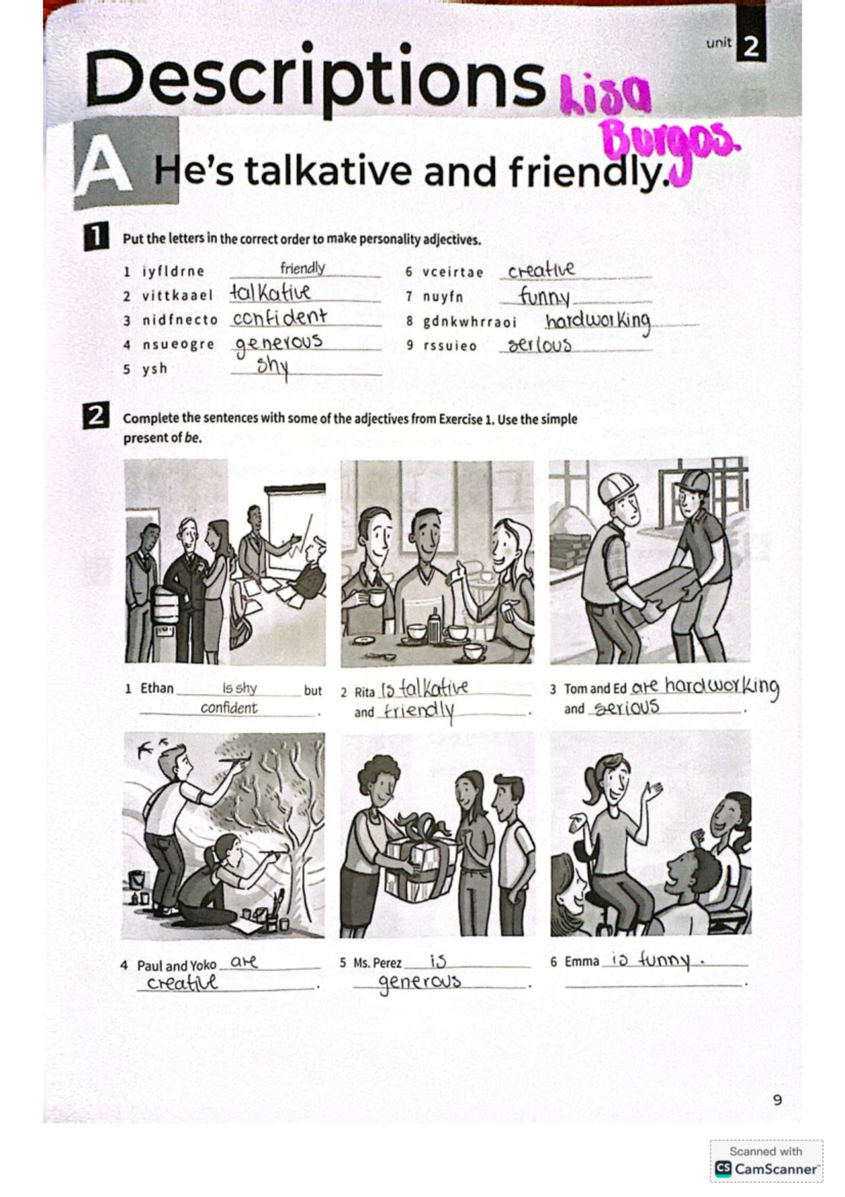 Workbook UNIT 2: Personality Adjectives and Descriptions by Lisa A ...