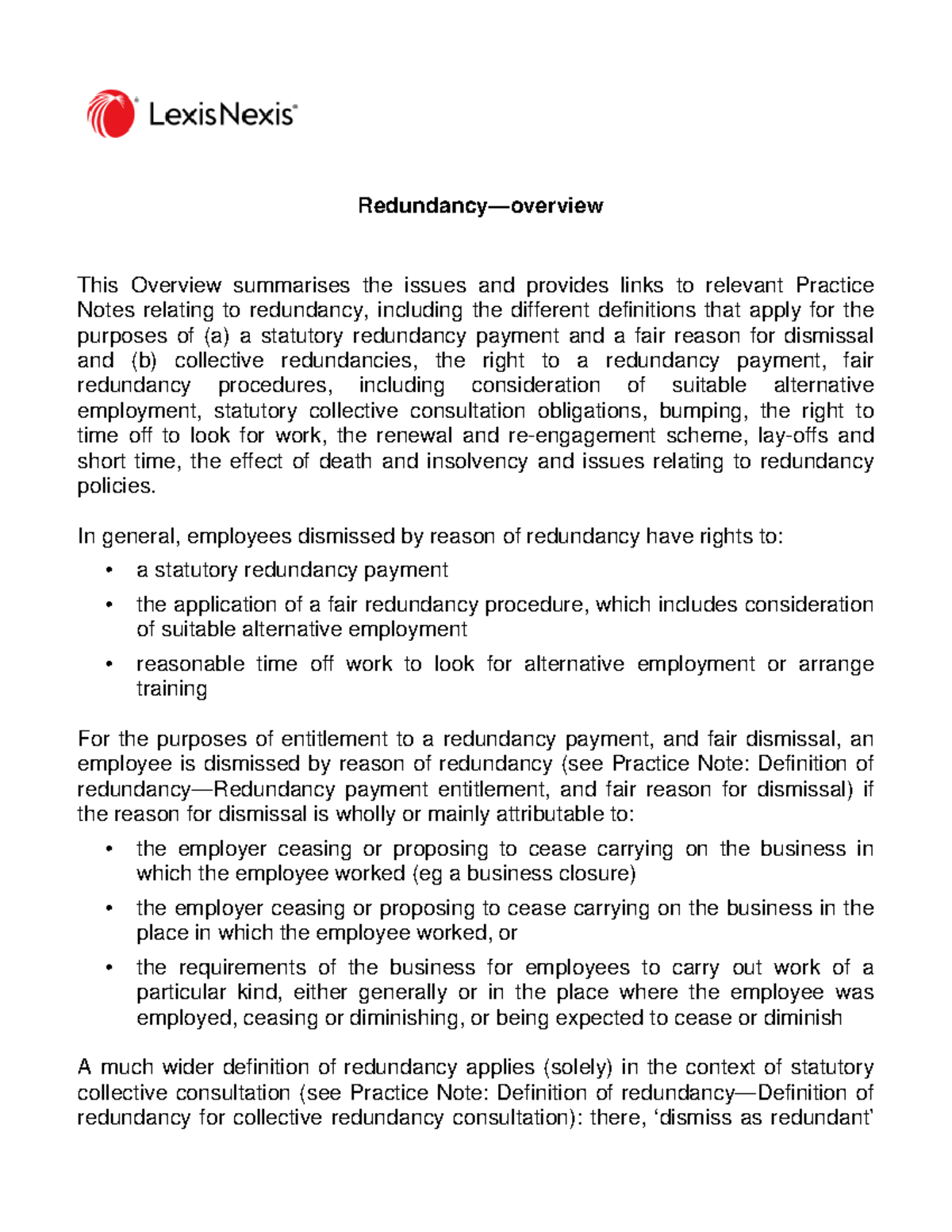 Redundancy Overview - Key Issues and Practice Notes Guide - Studocu