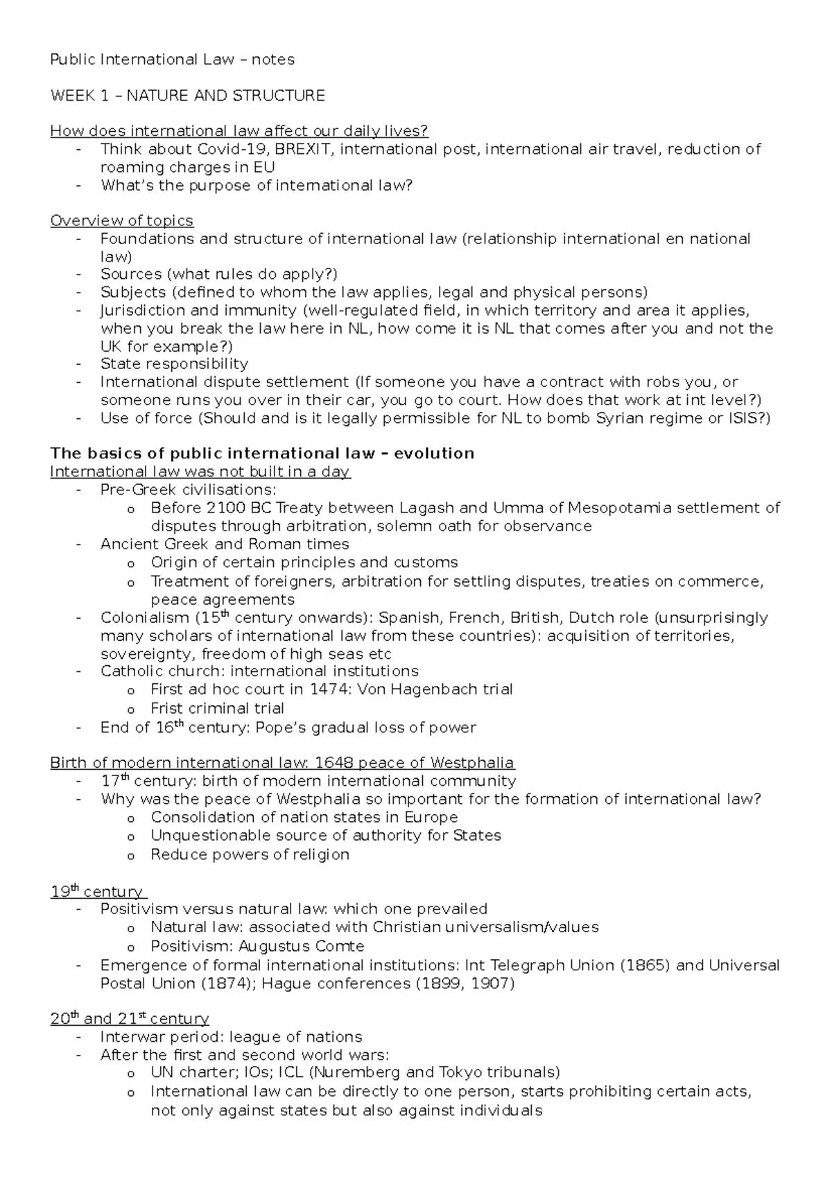 Public International Law (PIL) – Comprehensive Notes (Weeks 1-8 ...