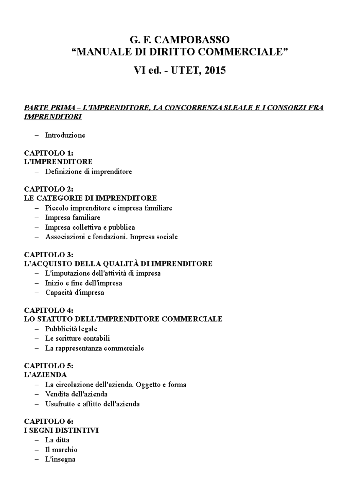 Riassunto Completo del Manuale di Diritto Commerciale - VI ed. (UTET) - Document Preview