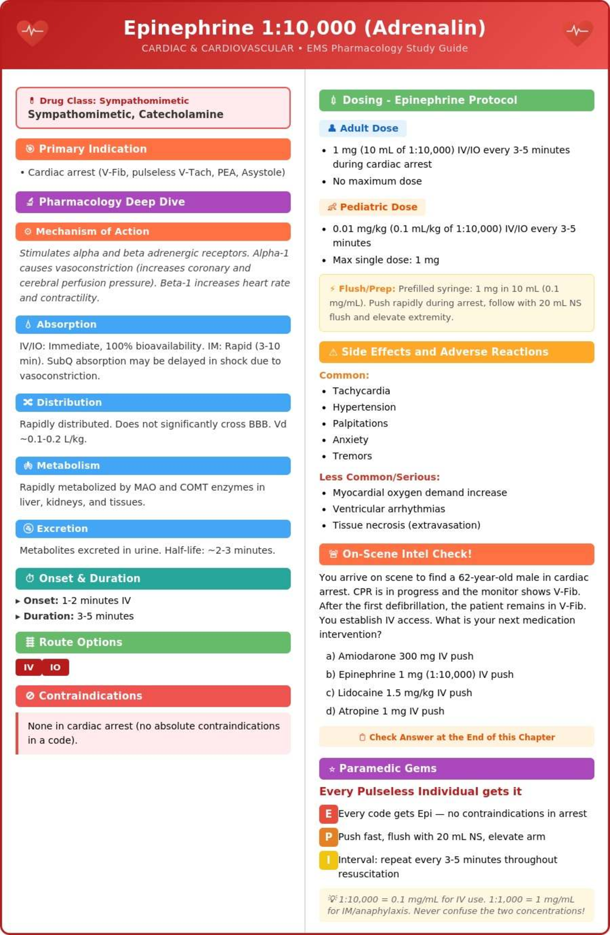 Epinephrine and Cardiac Pharmacology Study Guide (CARDIOVASCULAR EMS ...
