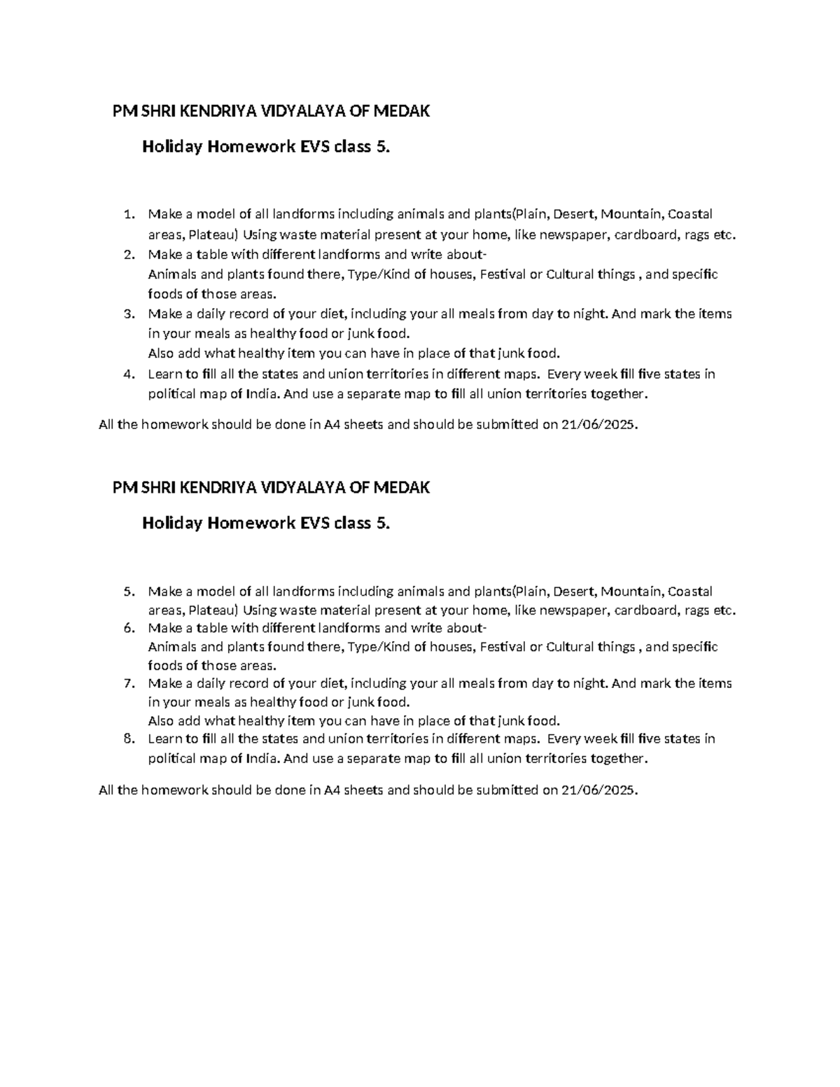 PM SHRI KENDRIYA VIDYALAYA MEDAK EVS Class 5 Holiday Homework - Studocu