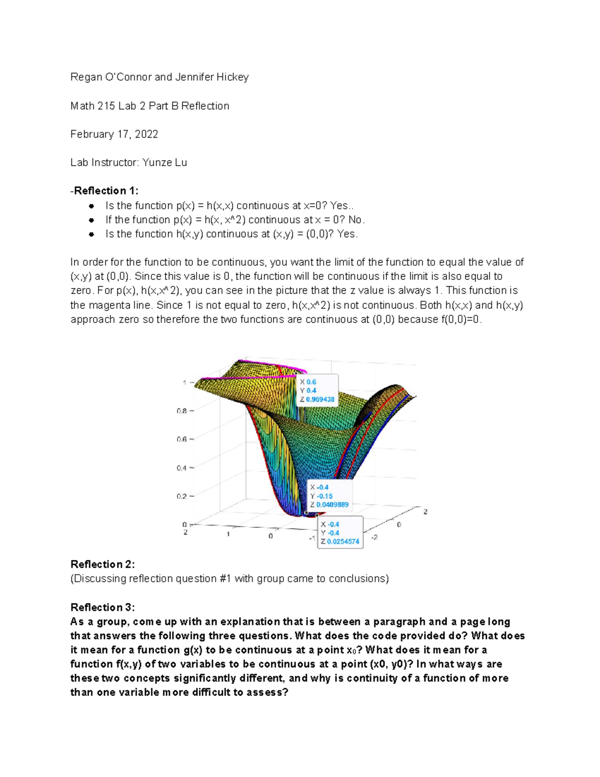 Math 215 Lab 2 Reflection: Understanding Continuity of Functions - Studocu