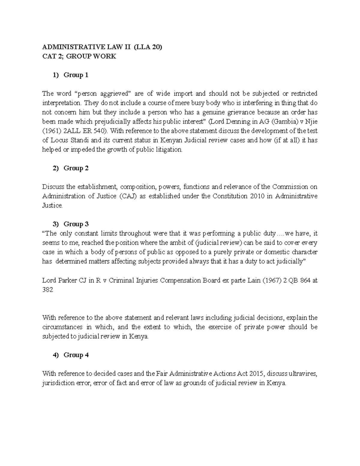 Administrative Law II (LLA 20) CAT 2 Group Work Analysis - Studocu