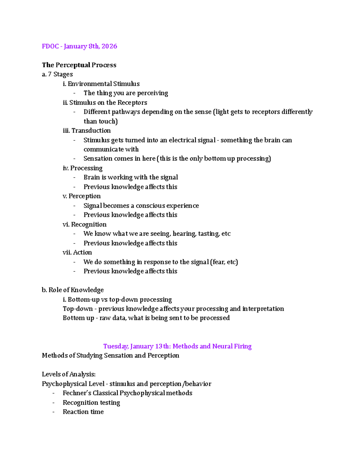 Lecture Notes: The Perceptual Process and Neural Firing - Studocu