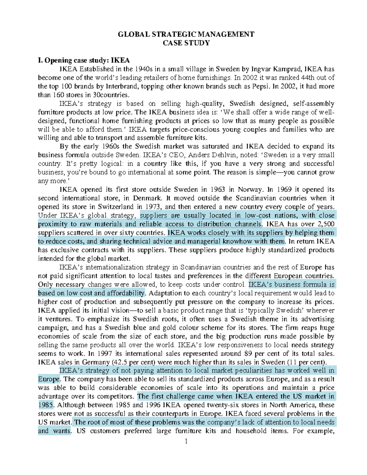Global Strategic Management: Case Study of IKEA & Starbucks - Studocu
