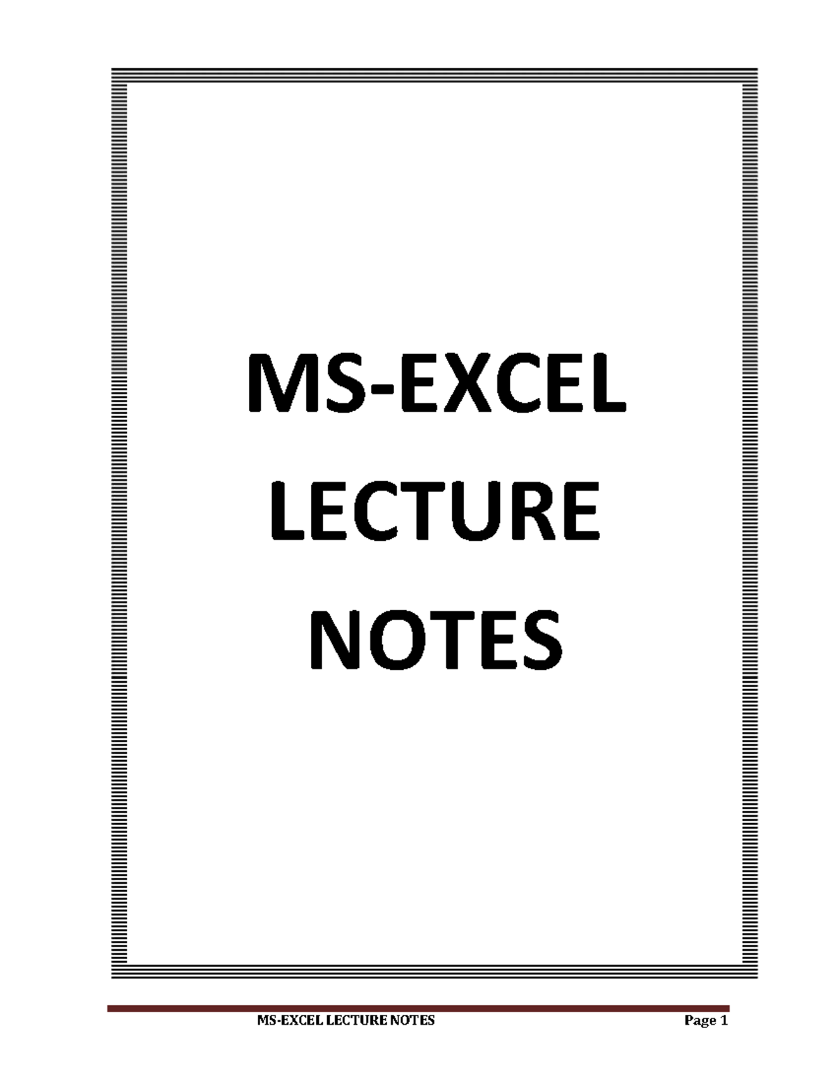 Excel 2007 Lecture Notes: Basics and Functions Overview - Studocu