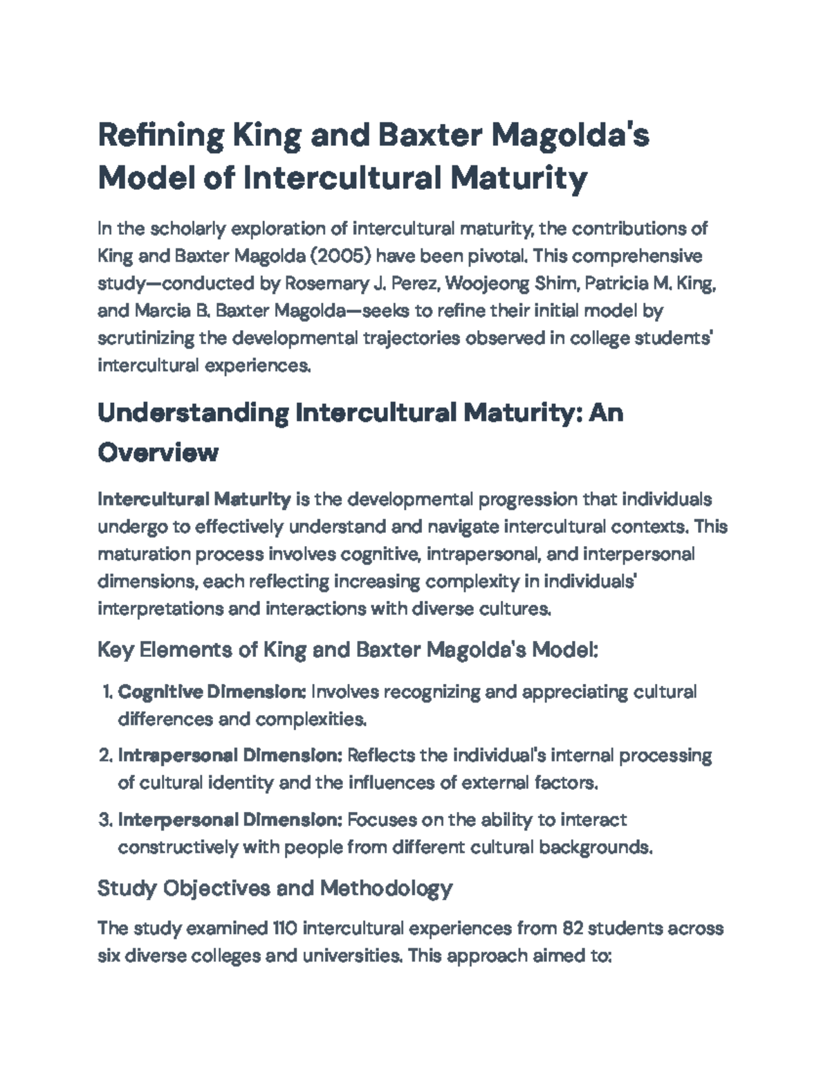 Refining King and Baxter Magolda's Model of Intercultural Maturity ...