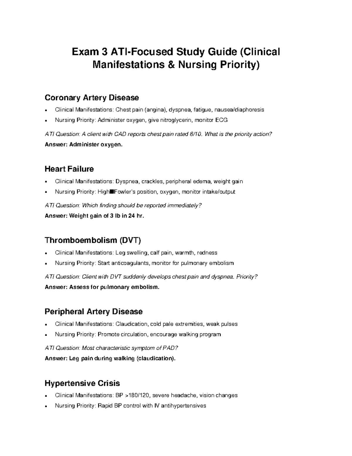 Exam 3 ATI Study Guide: Cardiac, Hematologic, GI, and Hepatic ...
