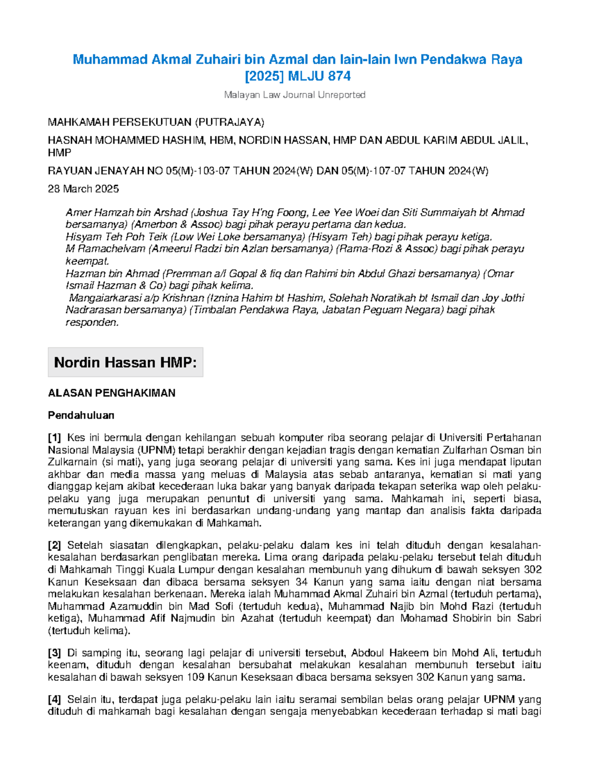 Kes Muhammad Akmal Zuhairi bin Azmal lwn Pendakwa Raya: Analisis Kes ...