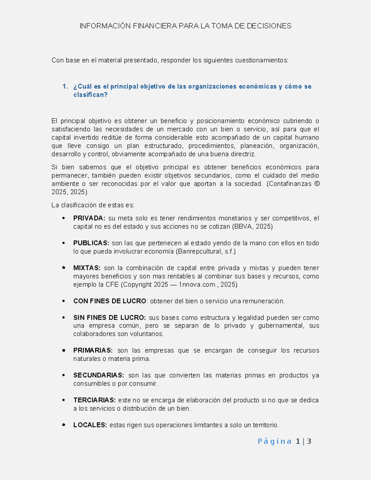 FORO 1 - foro 1 - INFORMACIÓN FINANCIERA PARA LA TOMA DE DECISIONES Con ...