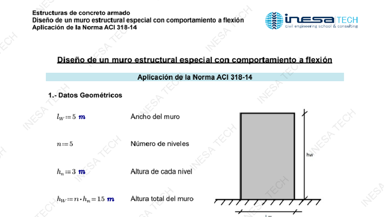 Diseño de Muro Estructural Especial a Flexión ACI 318-14 INESA TECH - Document Preview