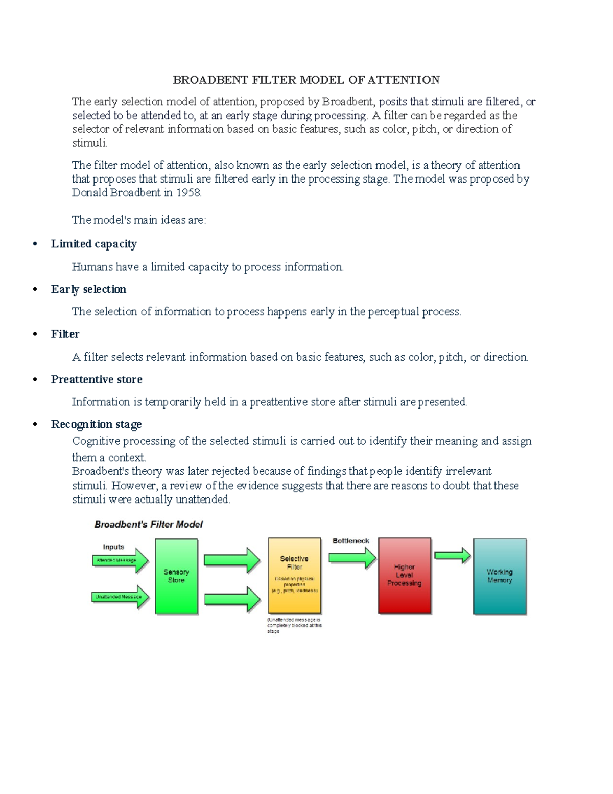 Broadbent Filter Model of Attention: Overview and Key Concepts - Studocu