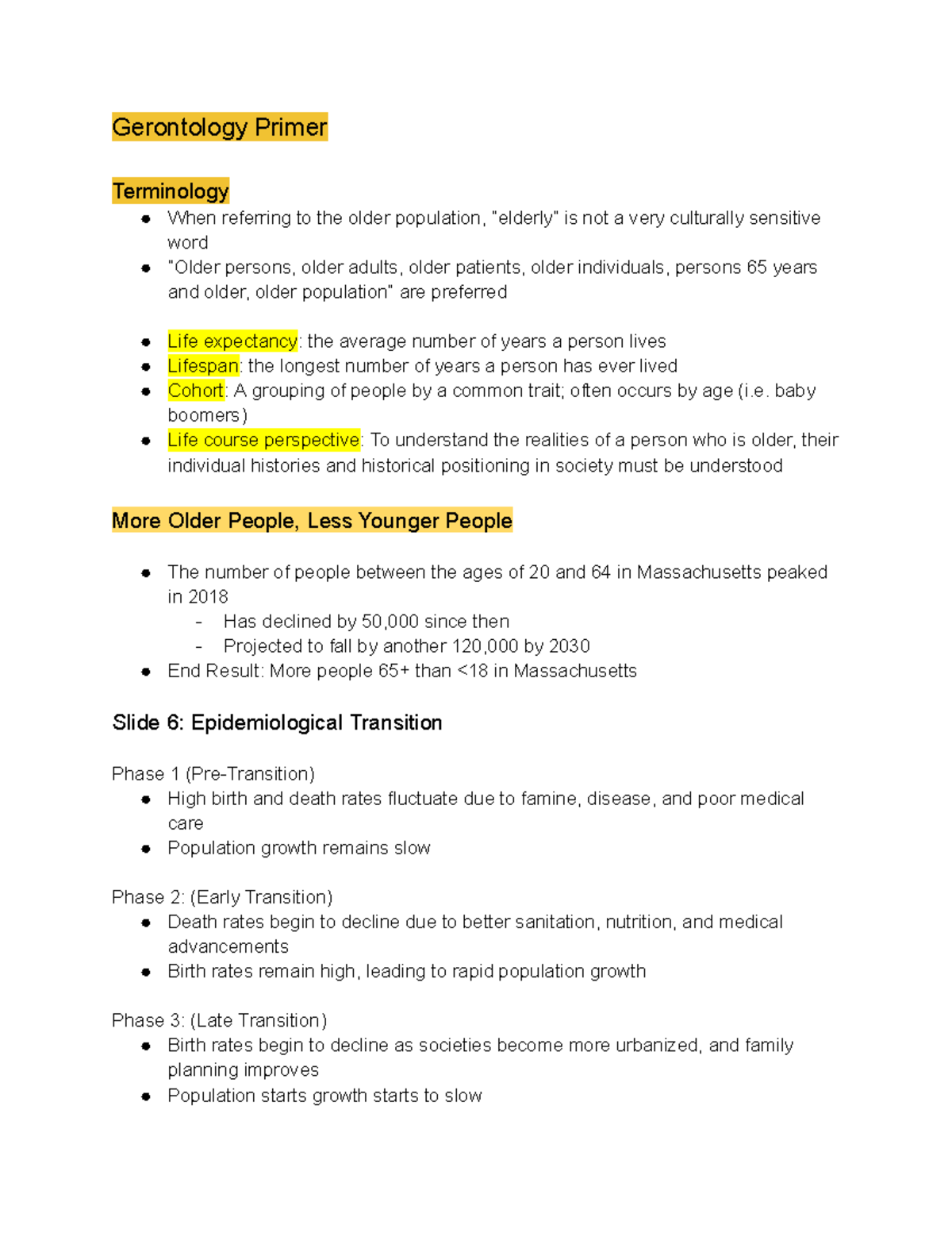 Health & Physical Aging Lecture Notes - Gerontology Primer Terminology ...