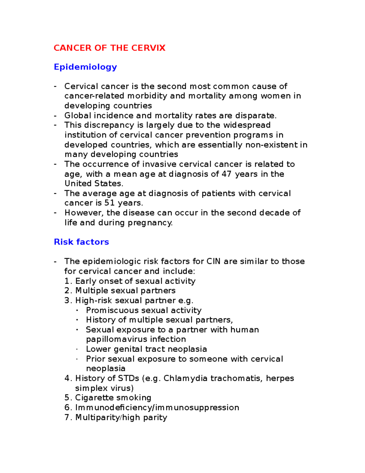 Cancer OF THE Cervix - short and precise - CANCER OF THE CERVIX ...