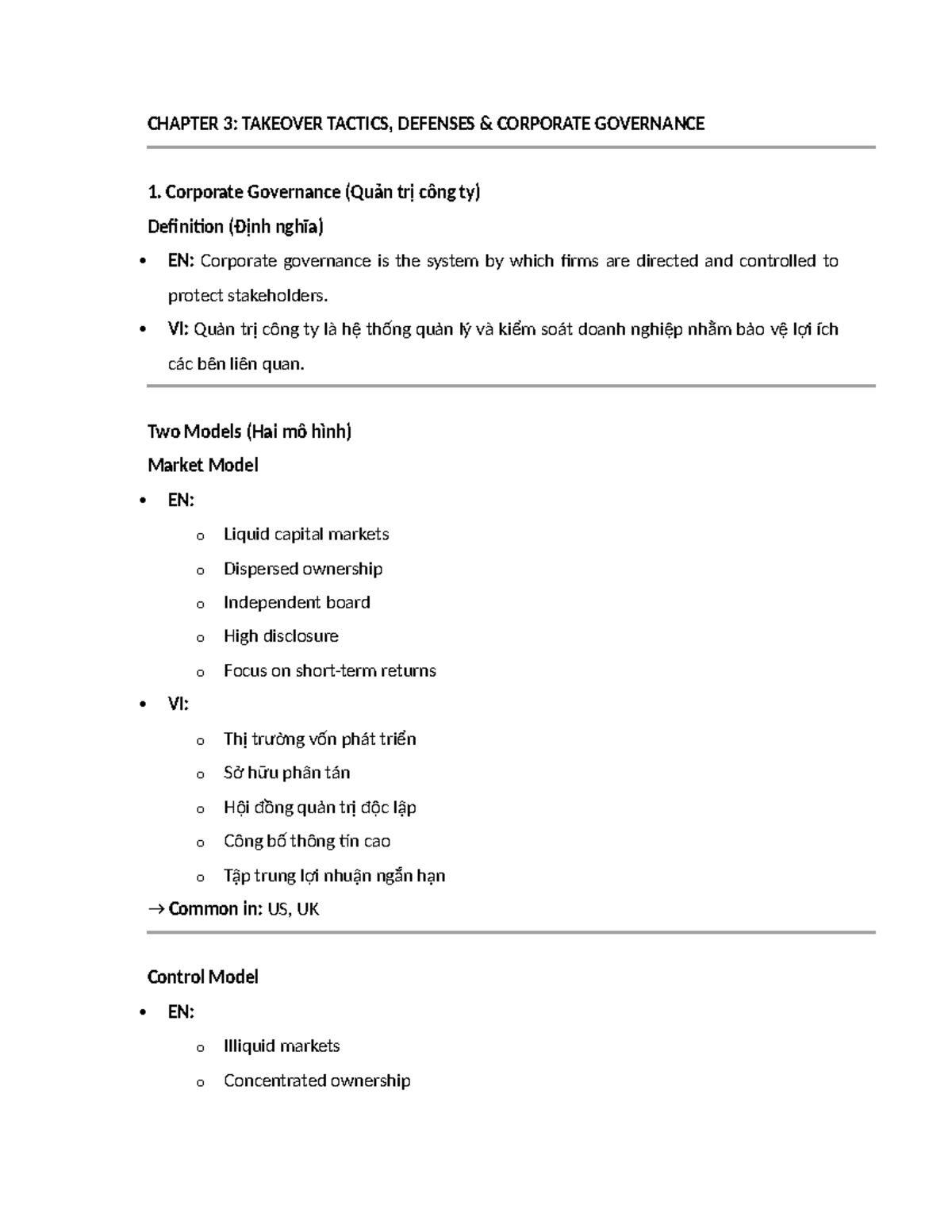 CHAPTER 3: TAKEOVER TACTICS & DEFENSES - CORPORATE GOVERNANCE - Studocu
