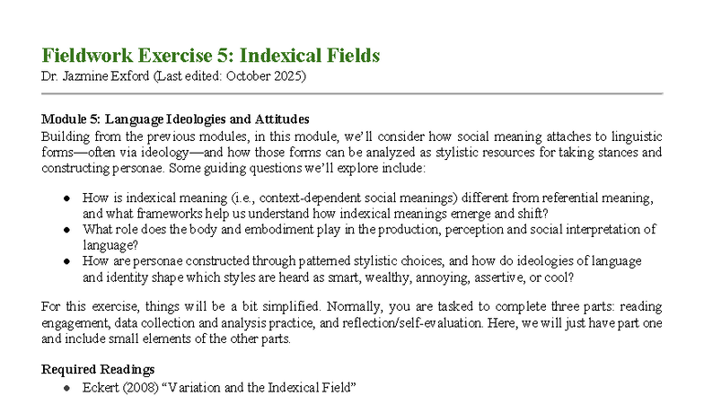 Fieldwork Exercise 5: Analyzing Indexical Fields in Language Ideologies ...