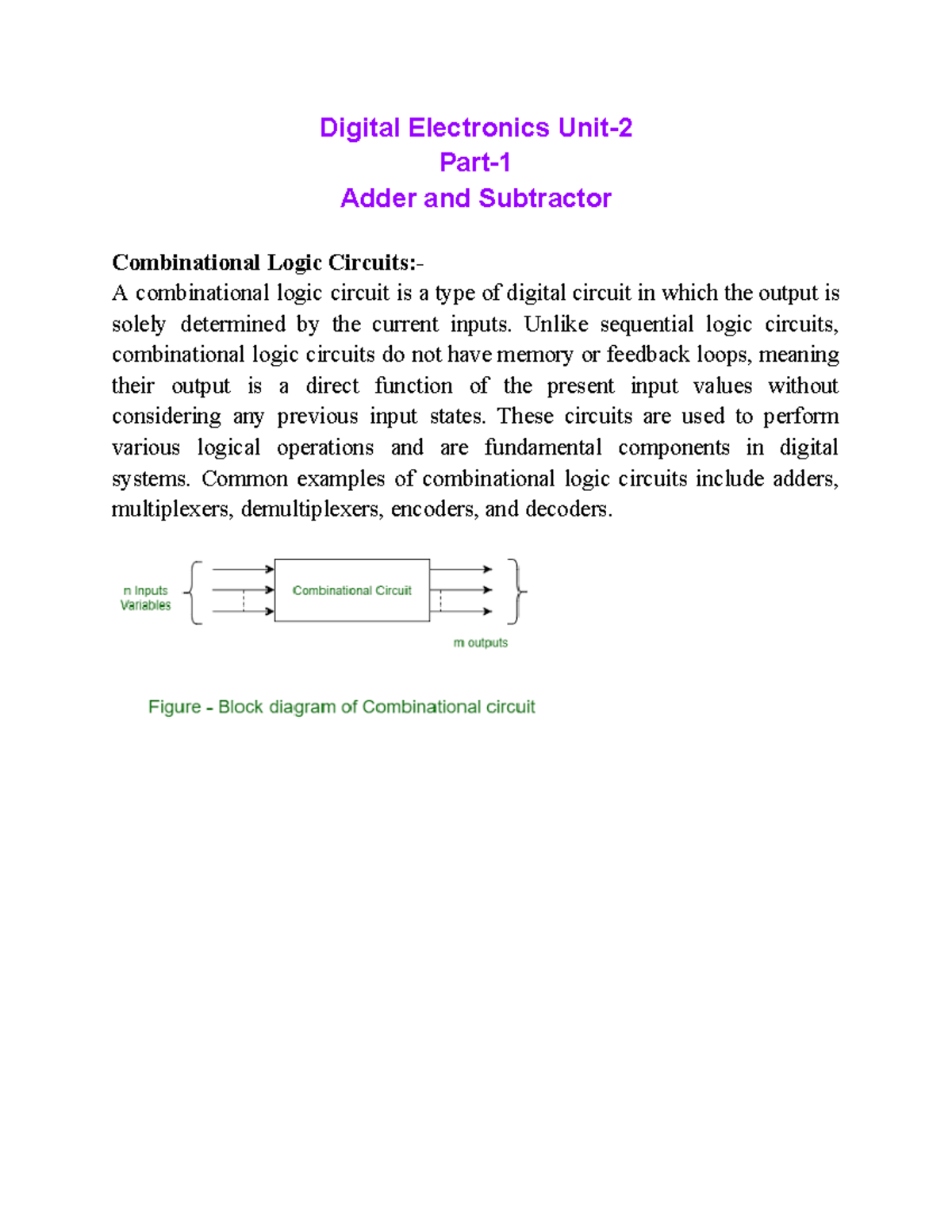 Part-1, Combinational logic circuit - Digital Electronics Unit- Part ...