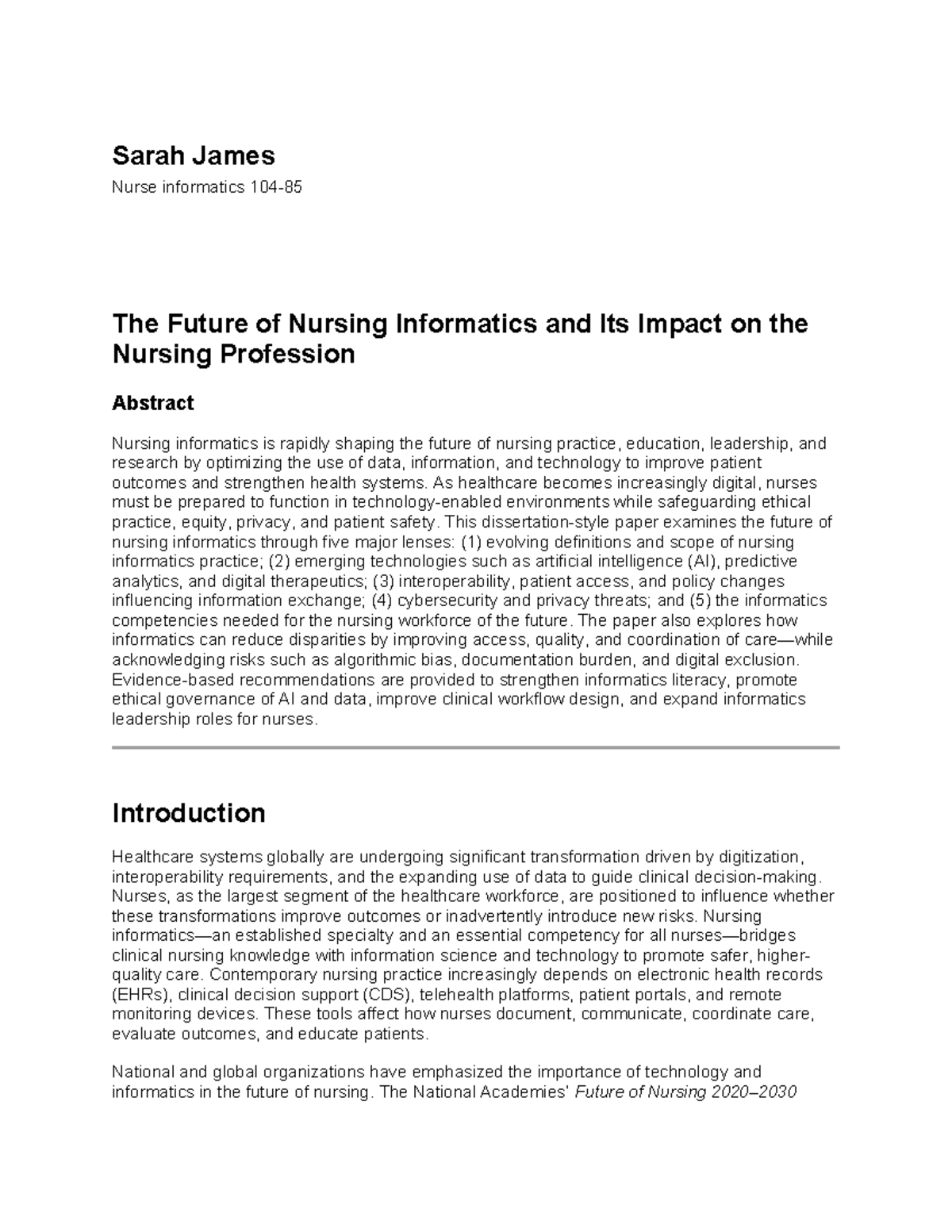 NUR 301 Final Exam: The Future of Nursing Informatics and Its Impact ...