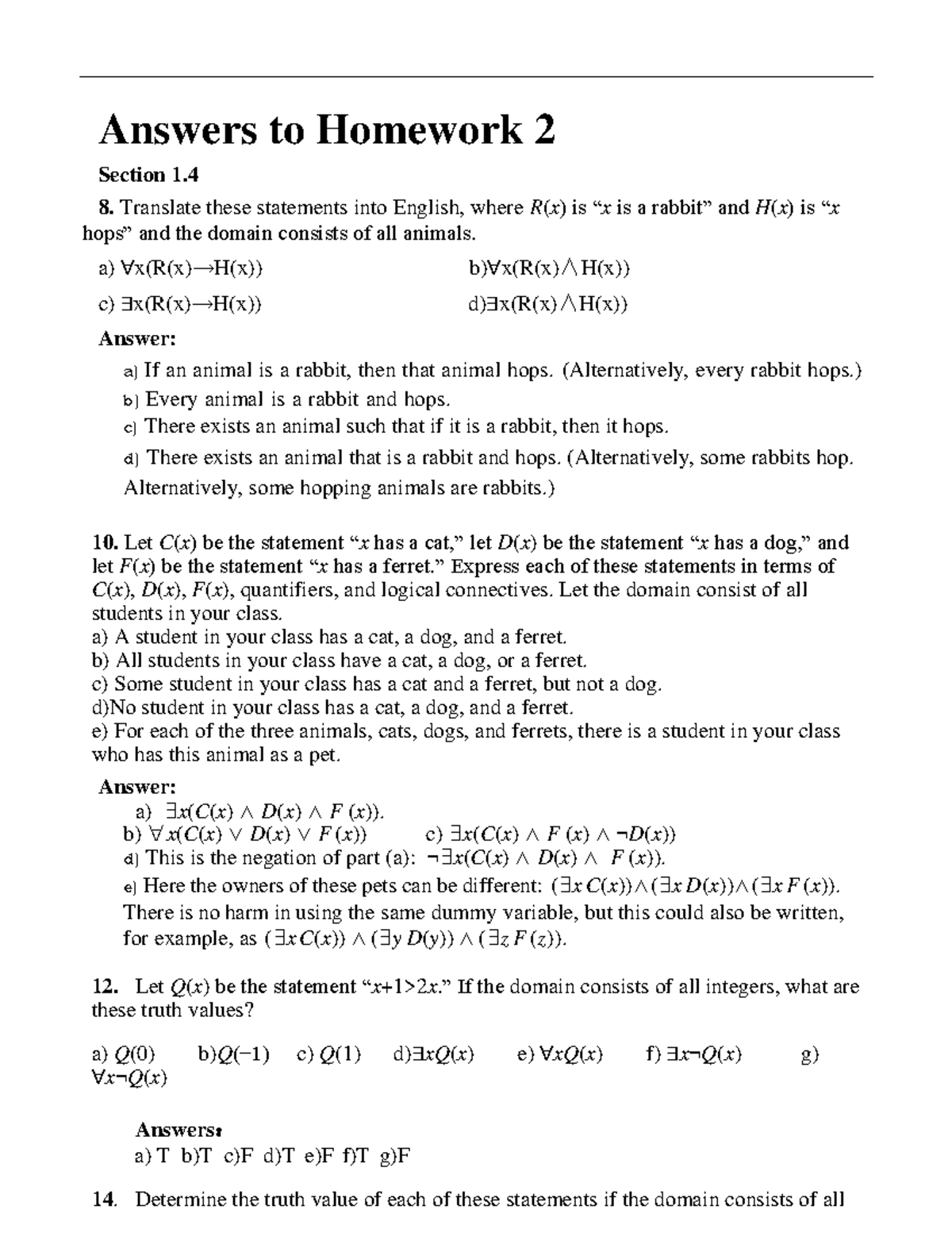 Discrete Mathematics Quiz Answers for Chap 1 Exercise 2 - Studocu